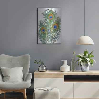 Luxe Metal Art 'Vivid Peacock Feathers II' by Tim O'Toole, Metal Wall Art,16x24