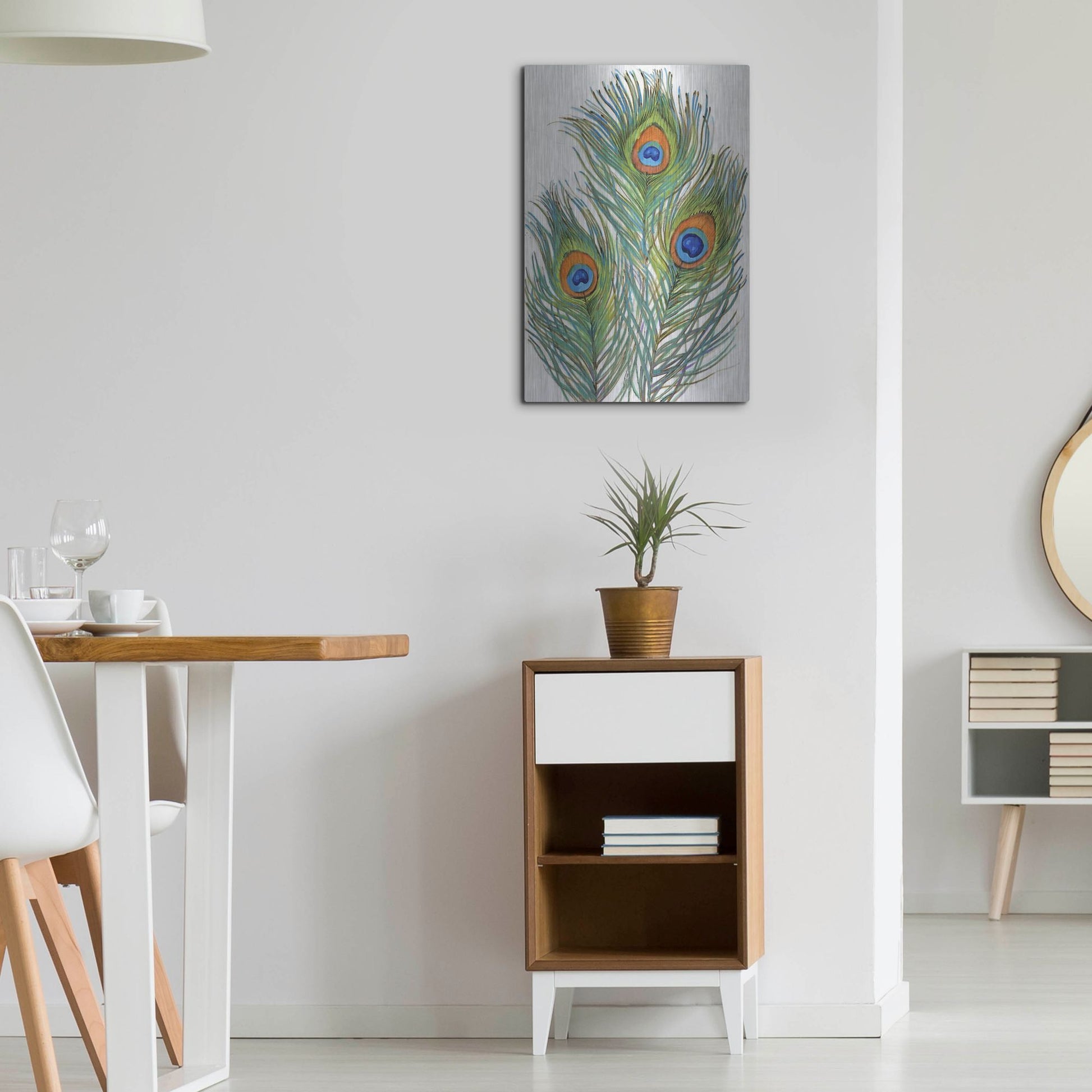 Luxe Metal Art 'Vivid Peacock Feathers II' by Tim O'Toole, Metal Wall Art,16x24