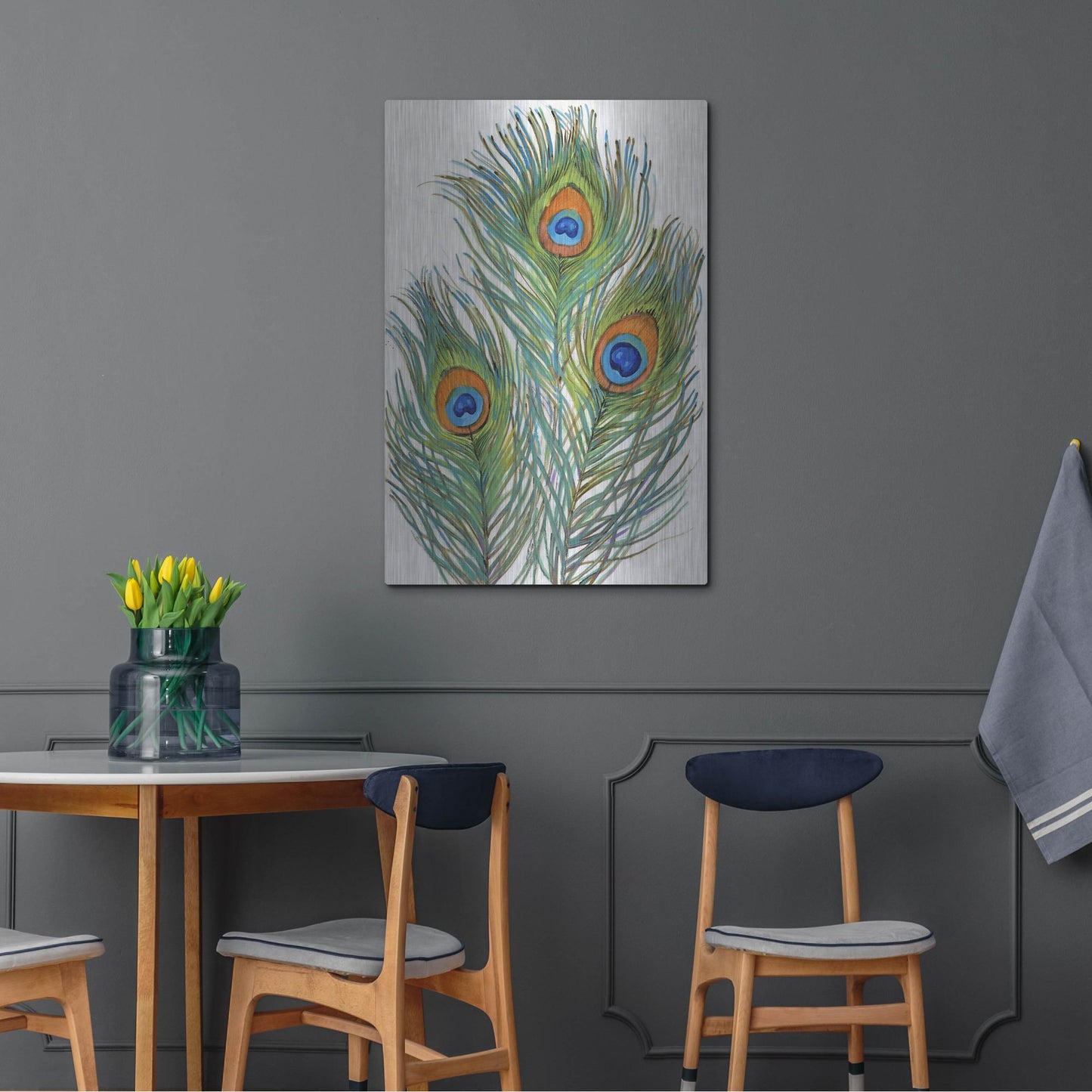 Luxe Metal Art 'Vivid Peacock Feathers II' by Tim O'Toole, Metal Wall Art,24x36