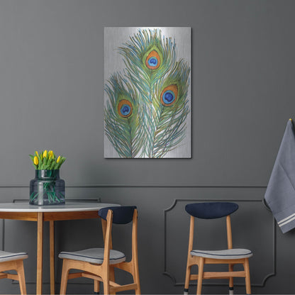 Luxe Metal Art 'Vivid Peacock Feathers II' by Tim O'Toole, Metal Wall Art,24x36