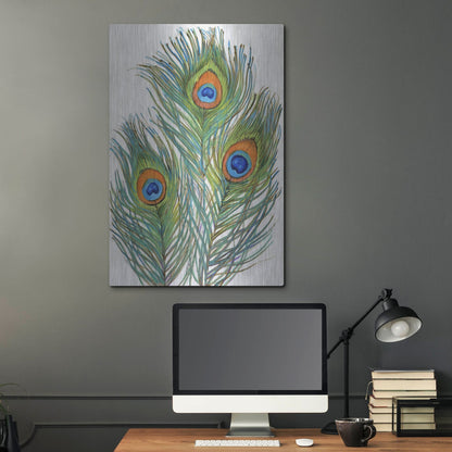 Luxe Metal Art 'Vivid Peacock Feathers II' by Tim O'Toole, Metal Wall Art,24x36