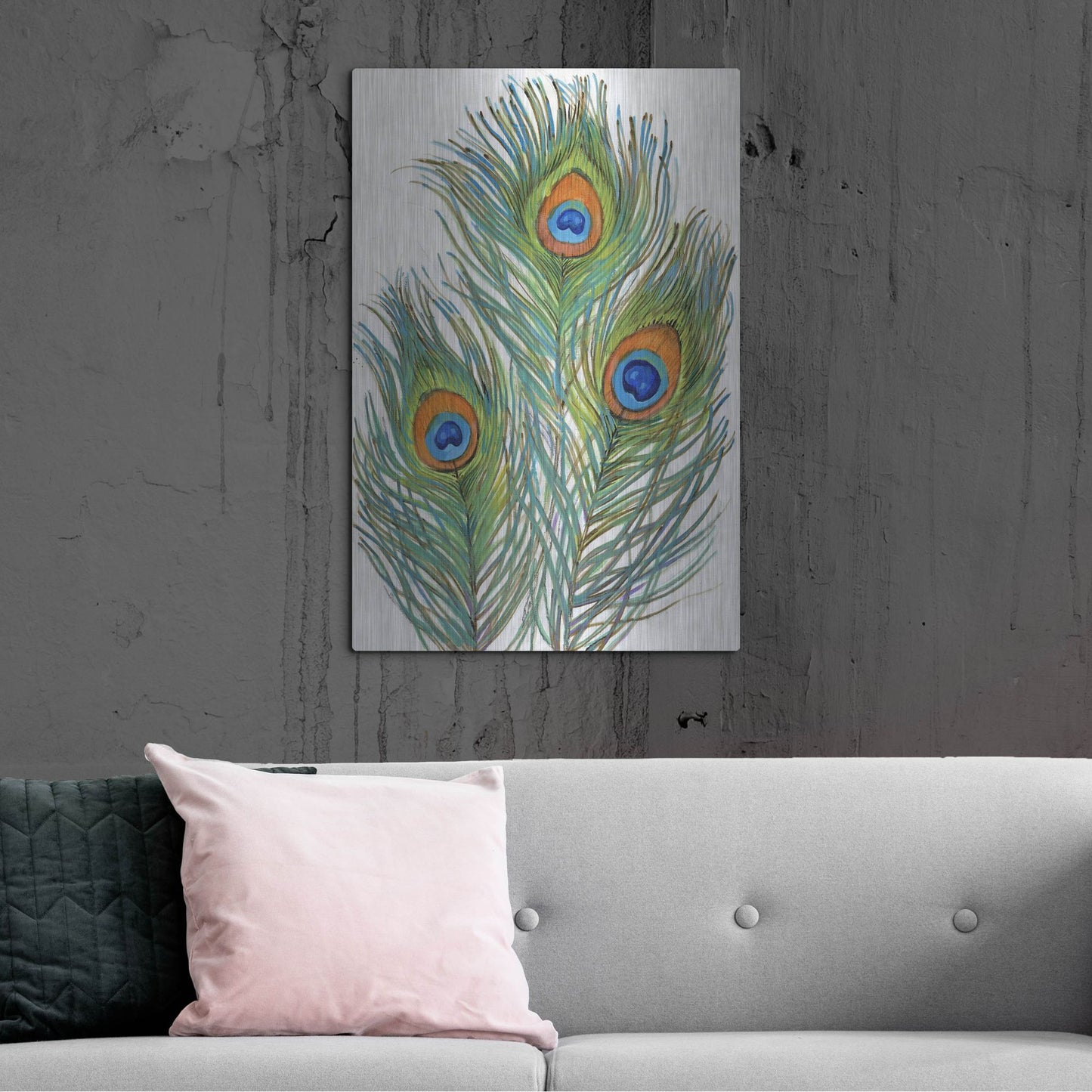 Luxe Metal Art 'Vivid Peacock Feathers II' by Tim O'Toole, Metal Wall Art,24x36