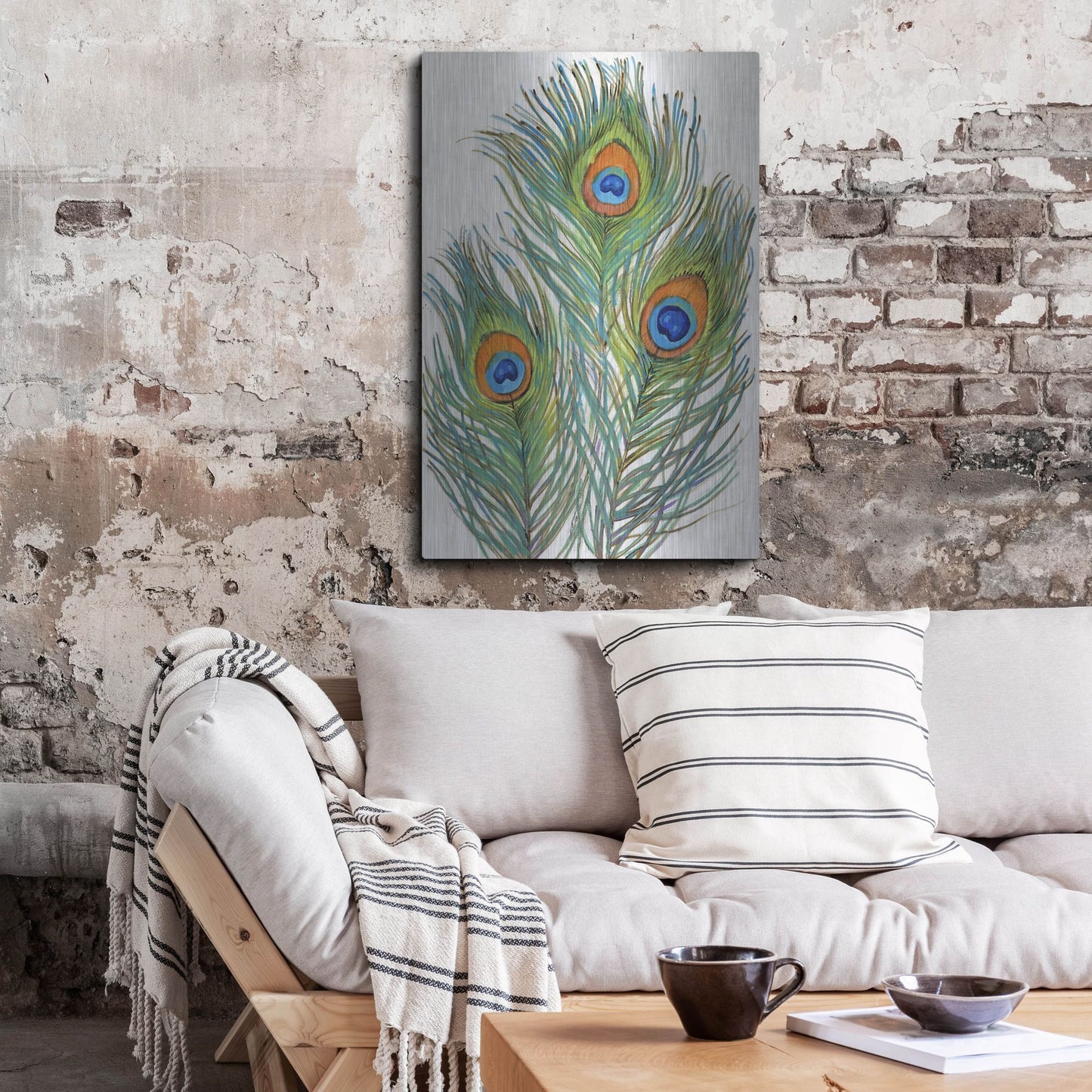 Luxe Metal Art 'Vivid Peacock Feathers II' by Tim O'Toole, Metal Wall Art,24x36