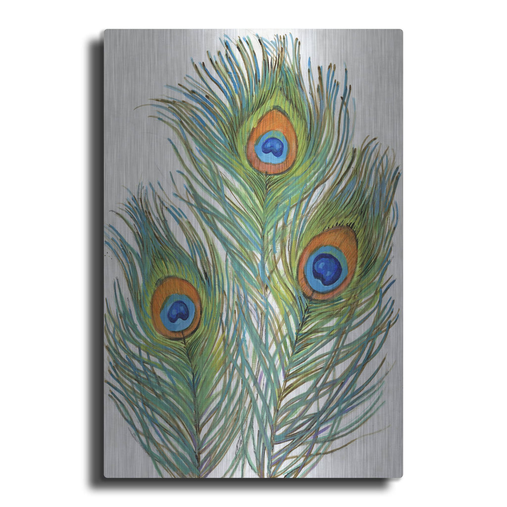 Luxe Metal Art 'Vivid Peacock Feathers II' by Tim O'Toole, Metal Wall Art