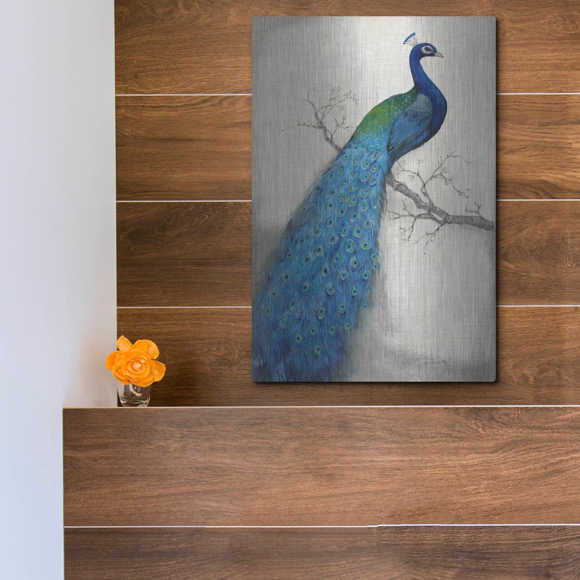 Luxe Metal Art 'Peacock Blue I' by Tim O'Toole, Metal Wall Art,12x16