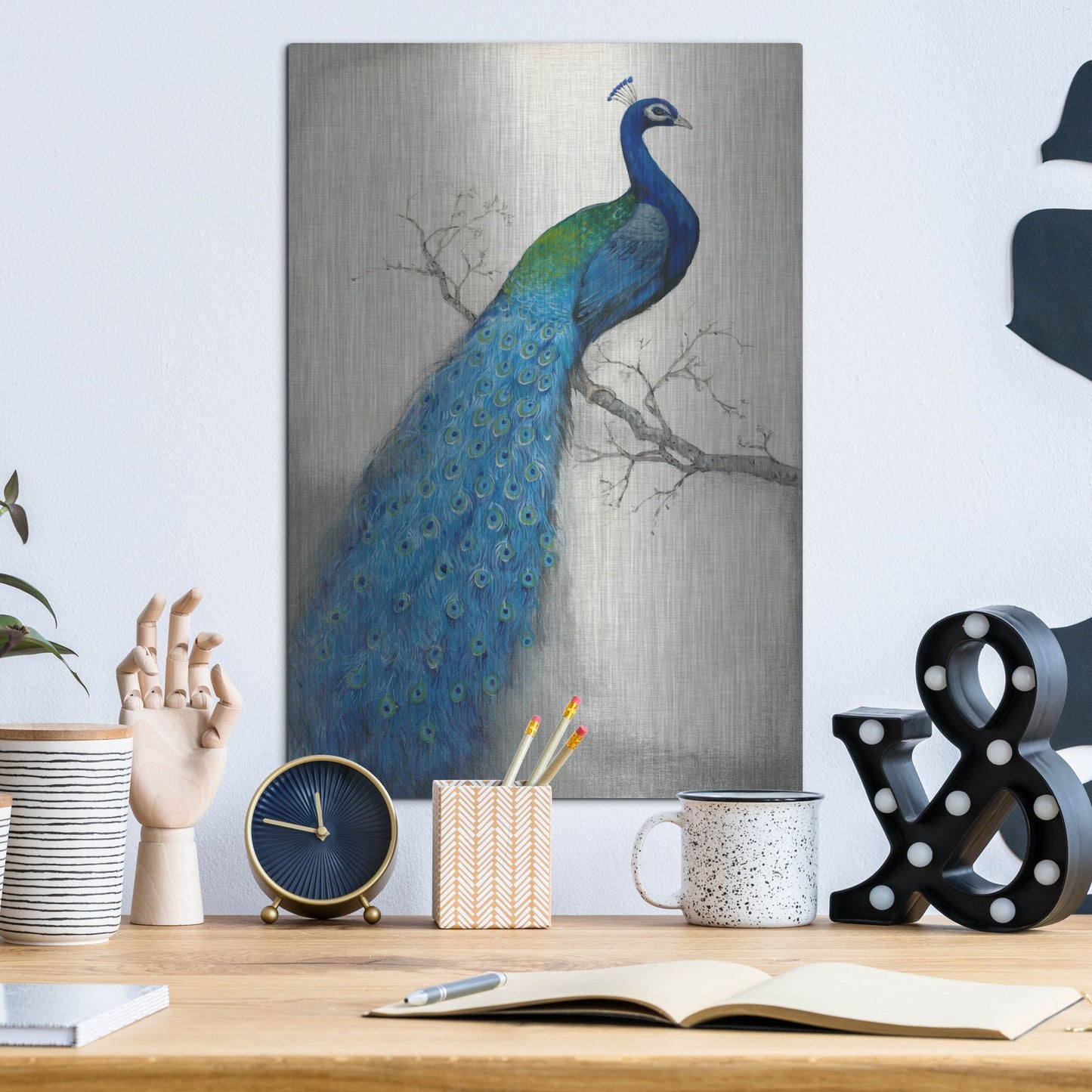 Luxe Metal Art 'Peacock Blue I' by Tim O'Toole, Metal Wall Art,12x16