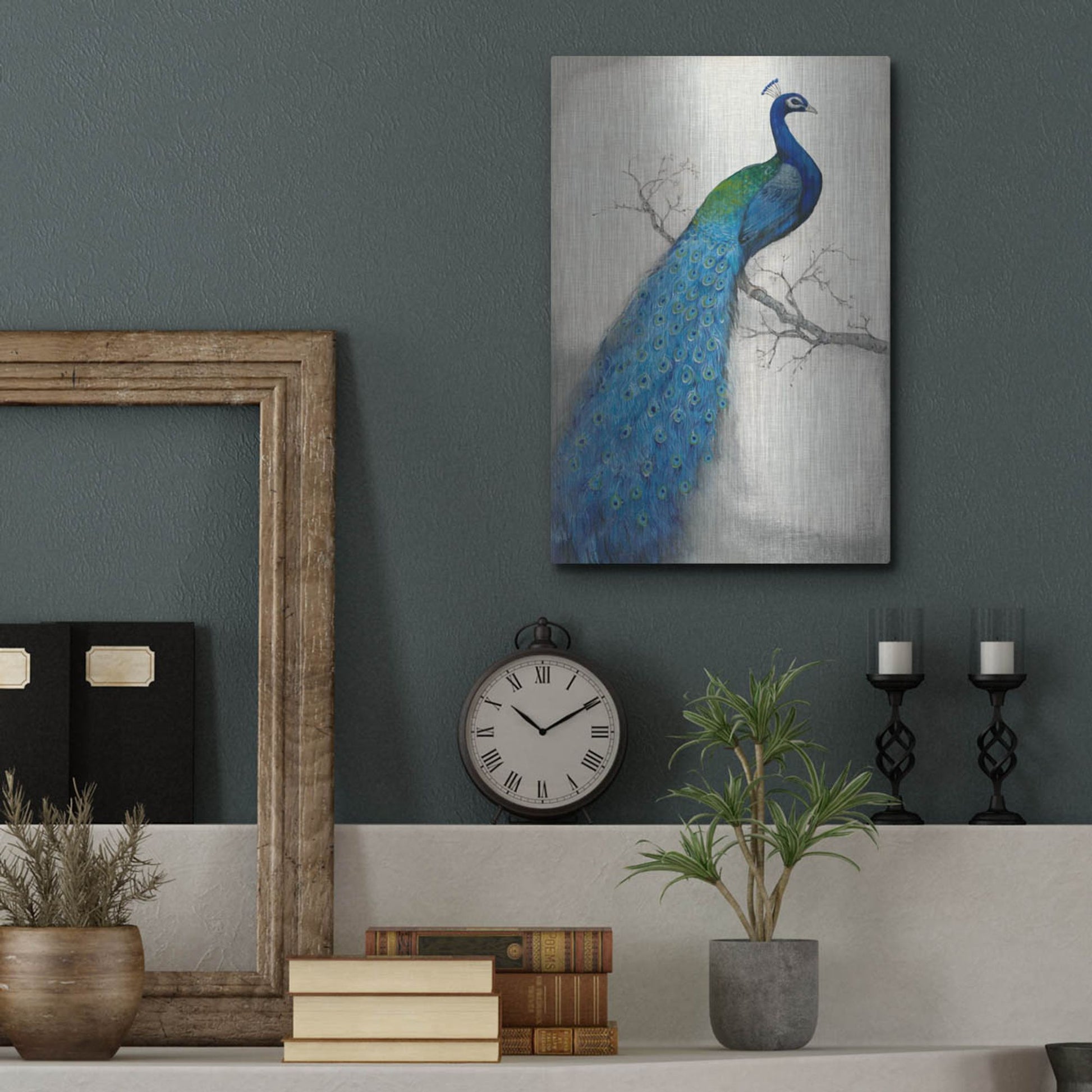 Luxe Metal Art 'Peacock Blue I' by Tim O'Toole, Metal Wall Art,12x16