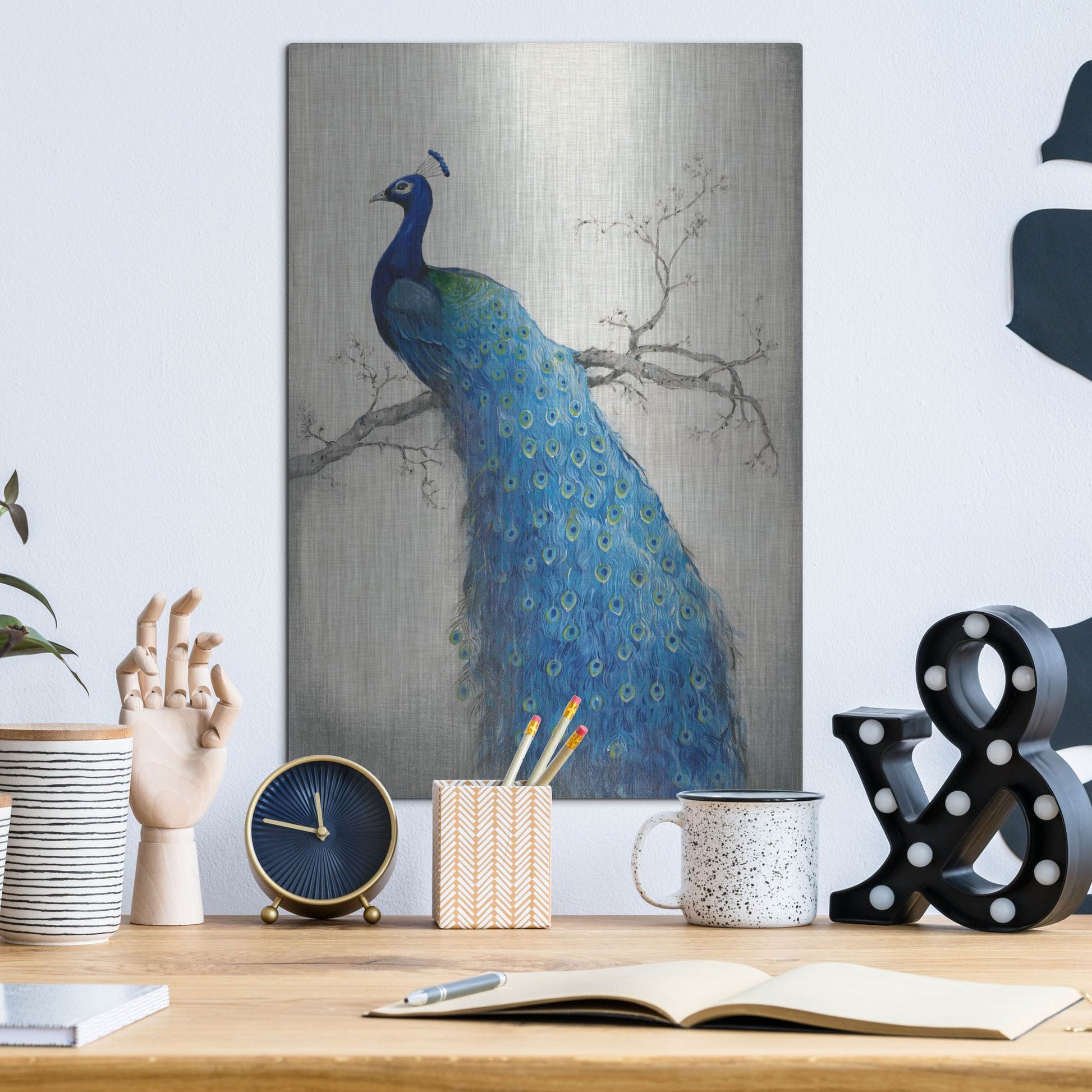 Luxe Metal Art 'Peacock Blue II' by Tim O'Toole, Metal Wall Art,12x16
