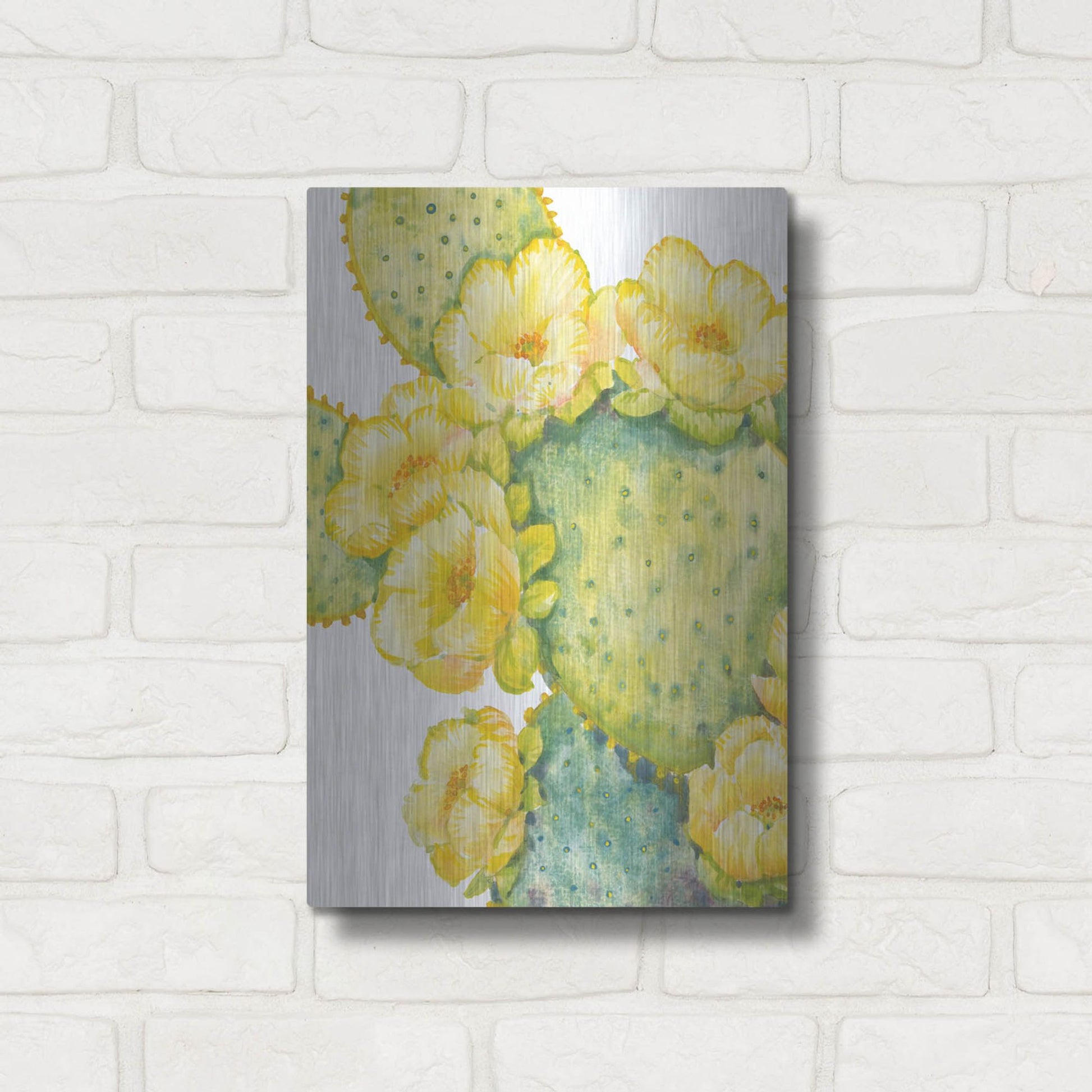 Luxe Metal Art 'Cactus on Silver I' by Tim O'Toole, Metal Wall Art,12x16