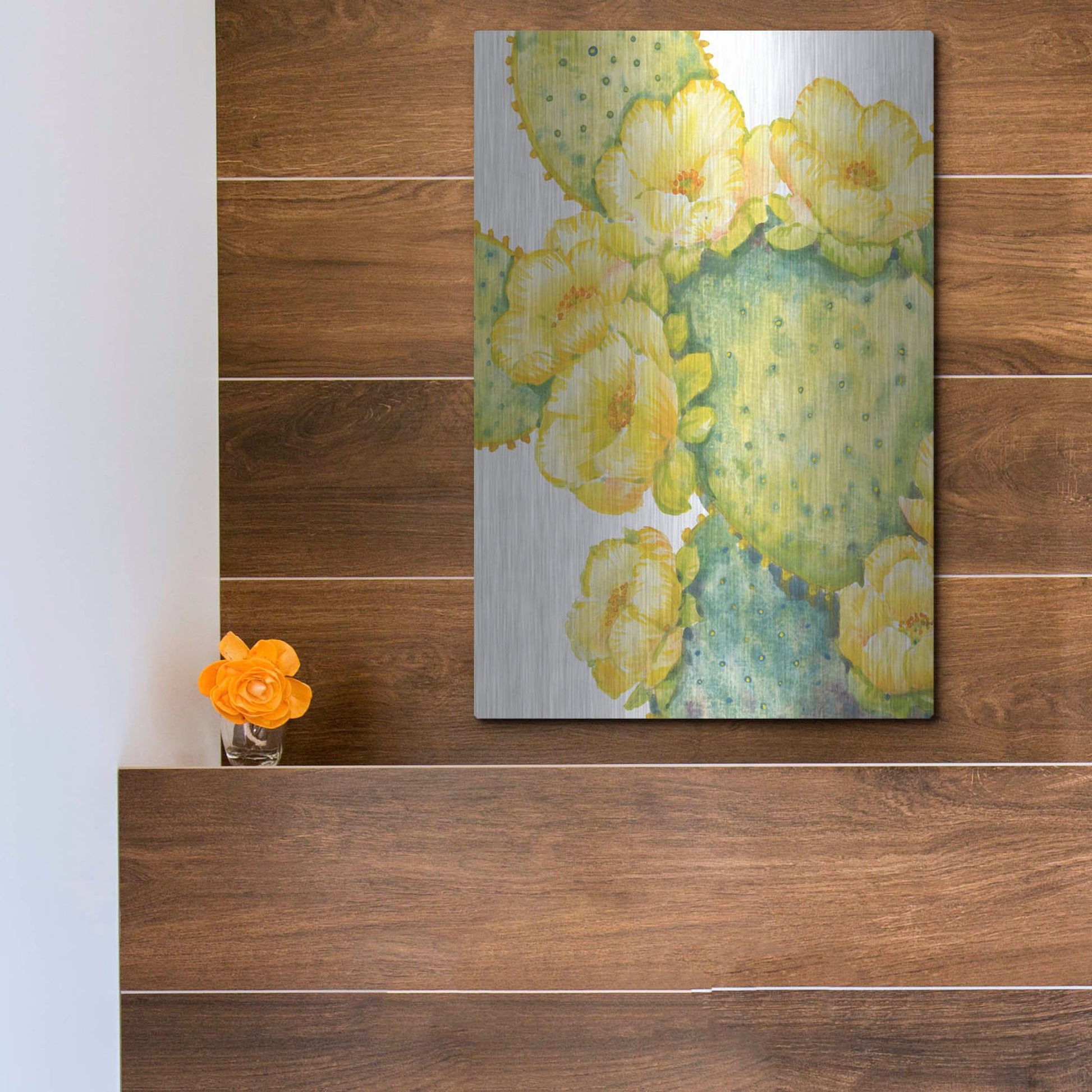 Luxe Metal Art 'Cactus on Silver I' by Tim O'Toole, Metal Wall Art,12x16