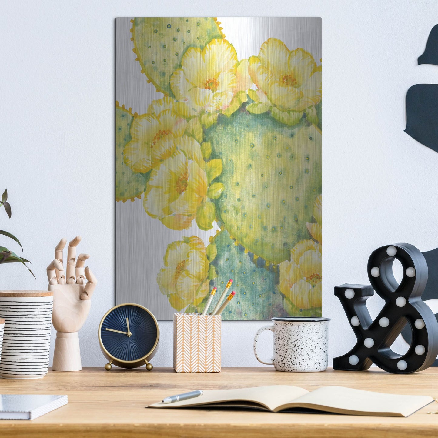 Luxe Metal Art 'Cactus on Silver I' by Tim O'Toole, Metal Wall Art,12x16