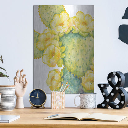 Luxe Metal Art 'Cactus on Silver I' by Tim O'Toole, Metal Wall Art,12x16