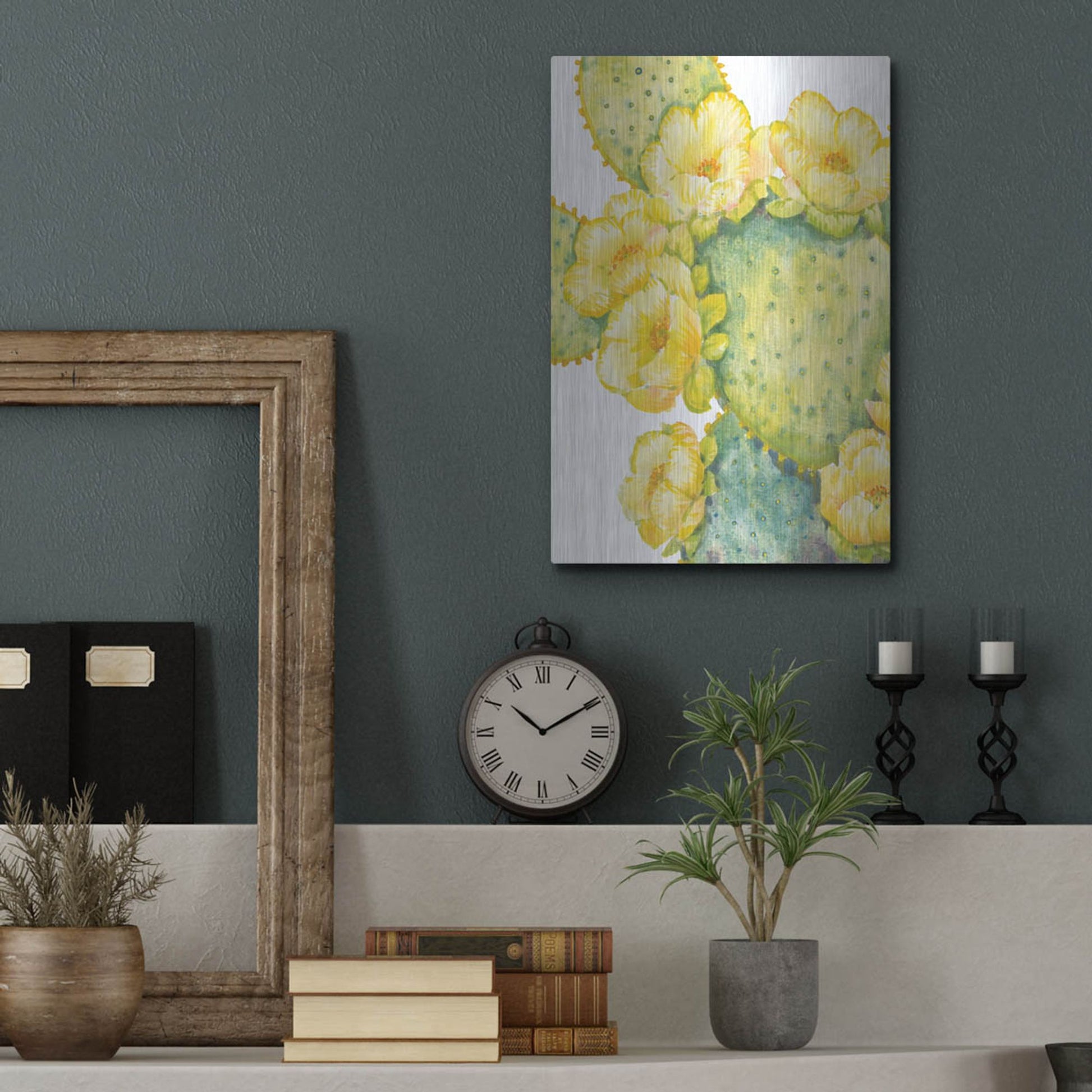 Luxe Metal Art 'Cactus on Silver I' by Tim O'Toole, Metal Wall Art,12x16