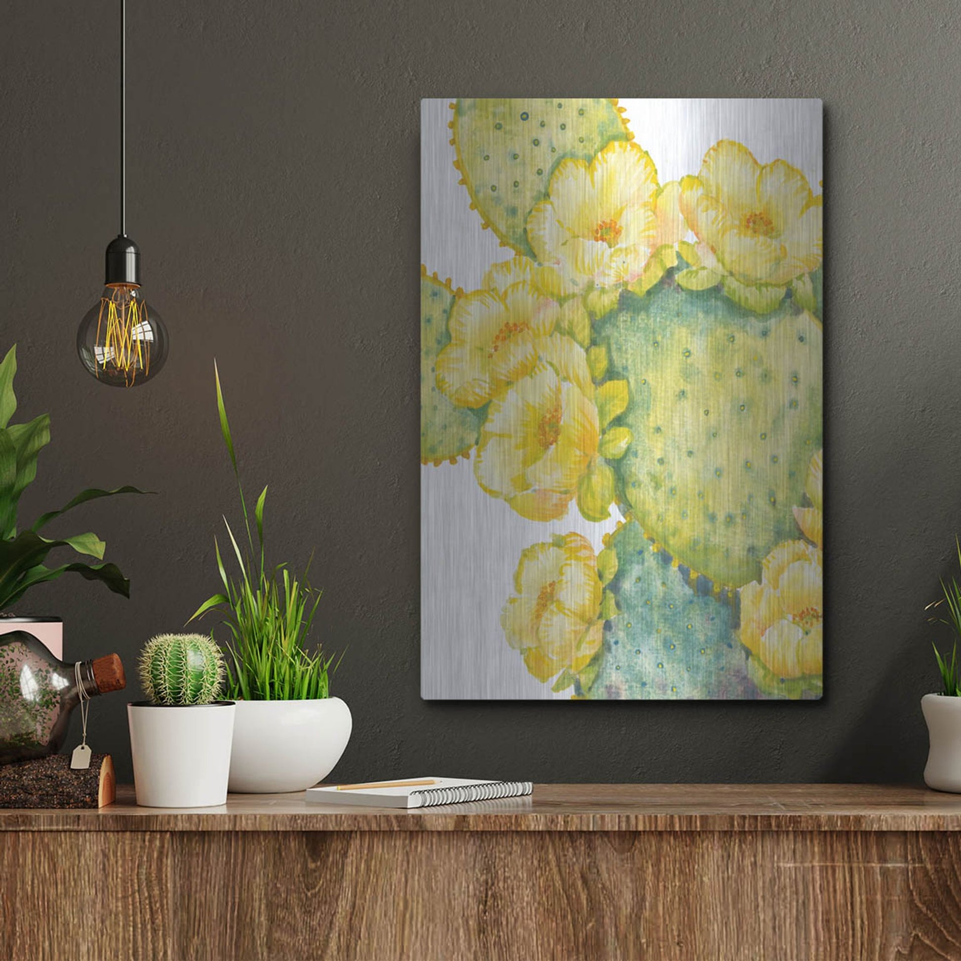 Luxe Metal Art 'Cactus on Silver I' by Tim O'Toole, Metal Wall Art,12x16