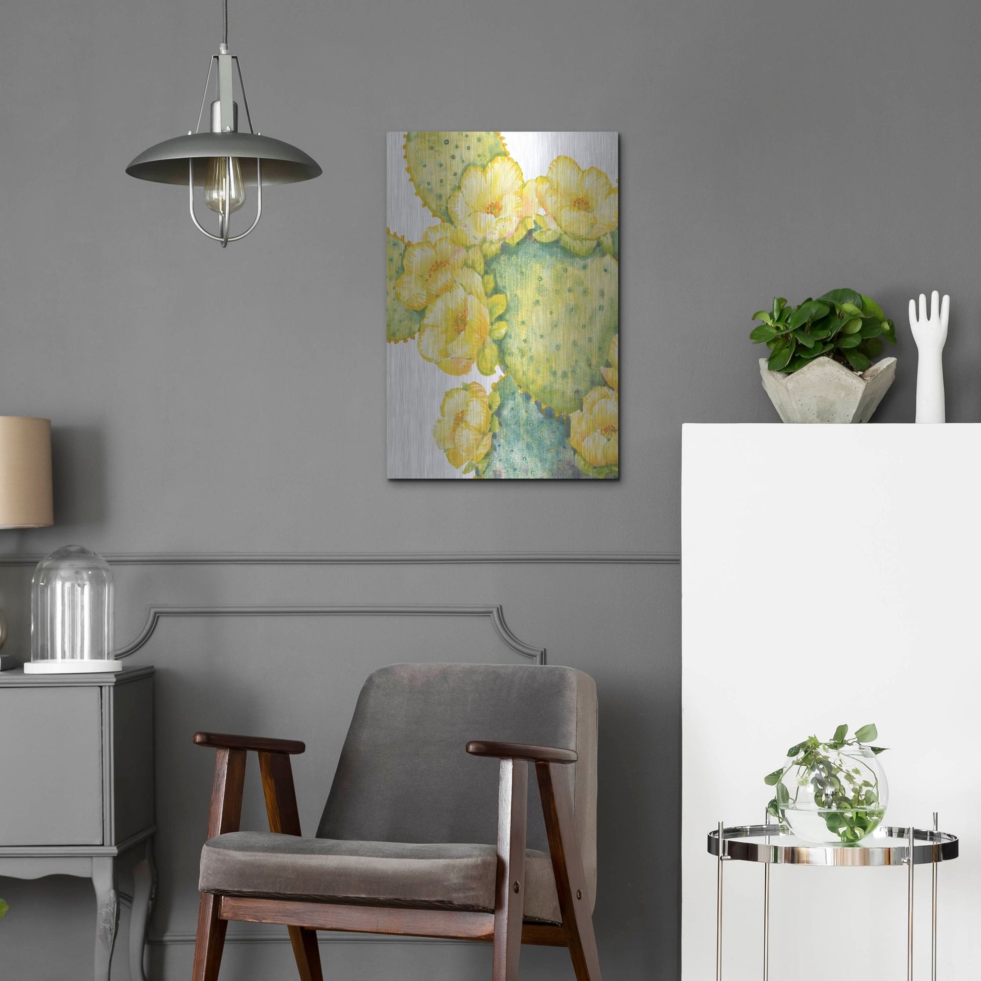 Luxe Metal Art 'Cactus on Silver I' by Tim O'Toole, Metal Wall Art,16x24