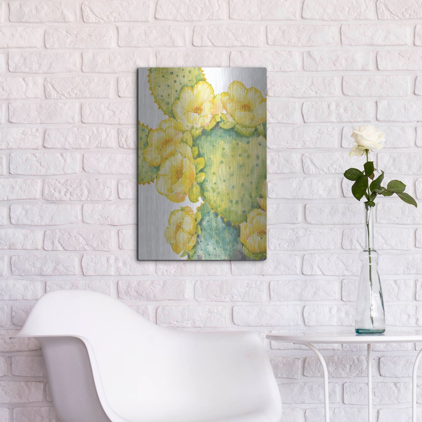 Luxe Metal Art 'Cactus on Silver I' by Tim O'Toole, Metal Wall Art,16x24