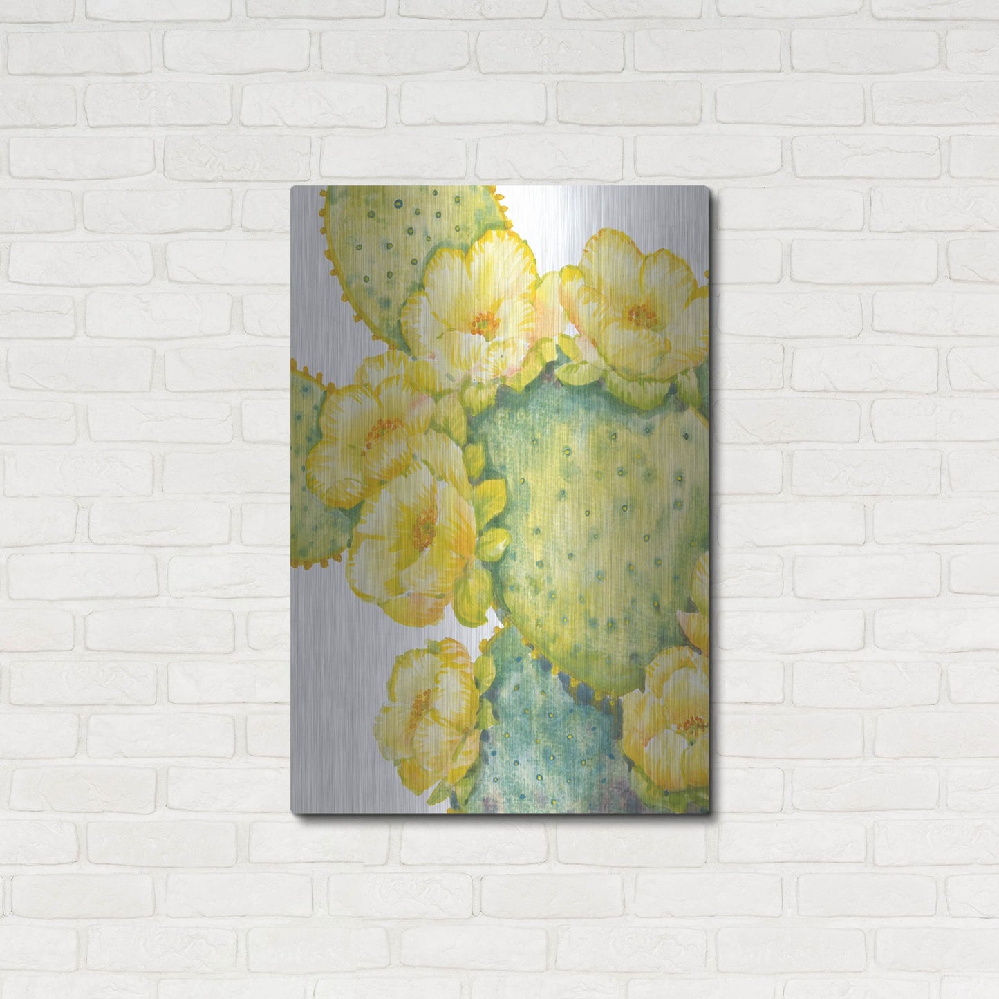 Luxe Metal Art 'Cactus on Silver I' by Tim O'Toole, Metal Wall Art,24x36