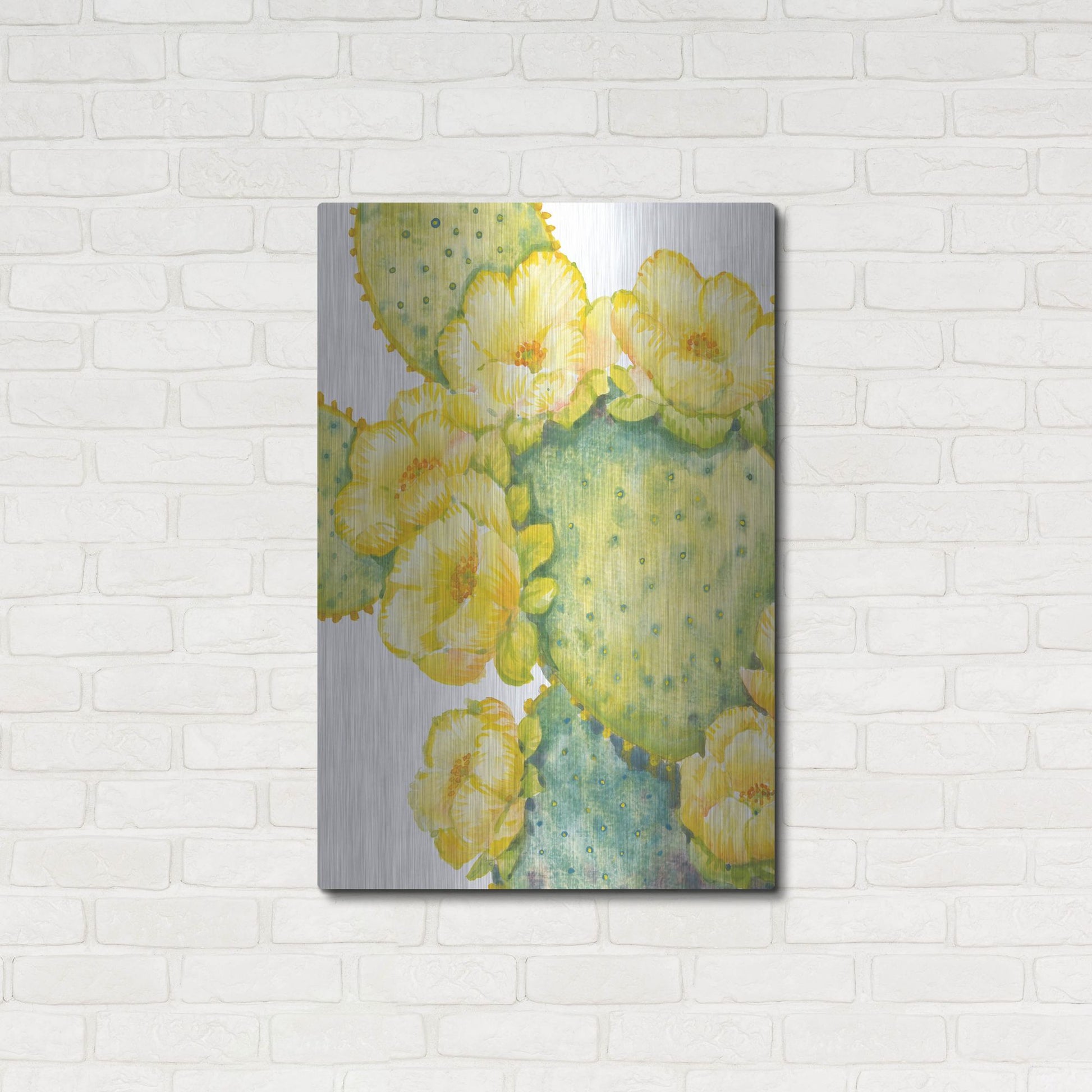 Luxe Metal Art 'Cactus on Silver I' by Tim O'Toole, Metal Wall Art,24x36