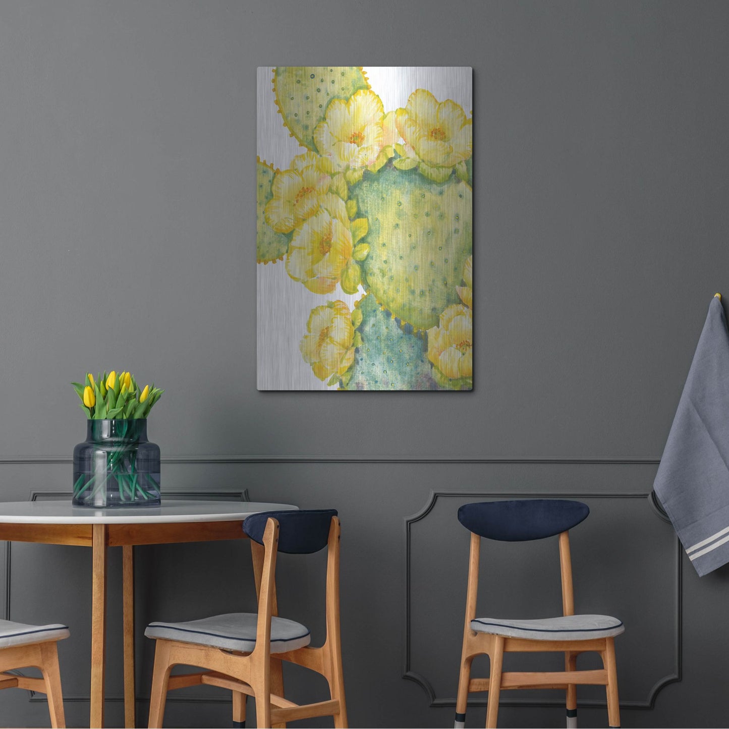 Luxe Metal Art 'Cactus on Silver I' by Tim O'Toole, Metal Wall Art,24x36