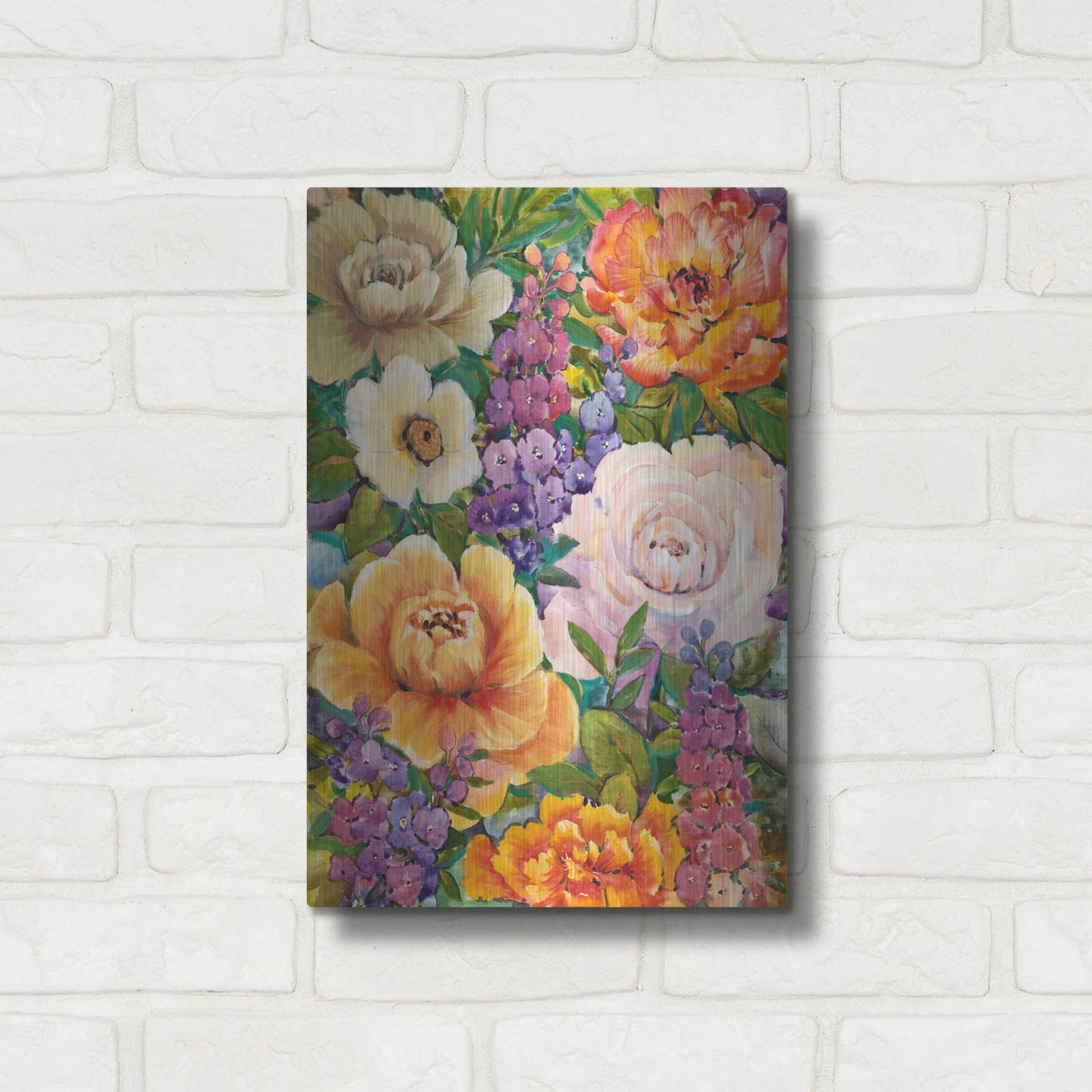 Luxe Metal Art 'Flower Bouquet I' by Tim O'Toole, Metal Wall Art,12x16