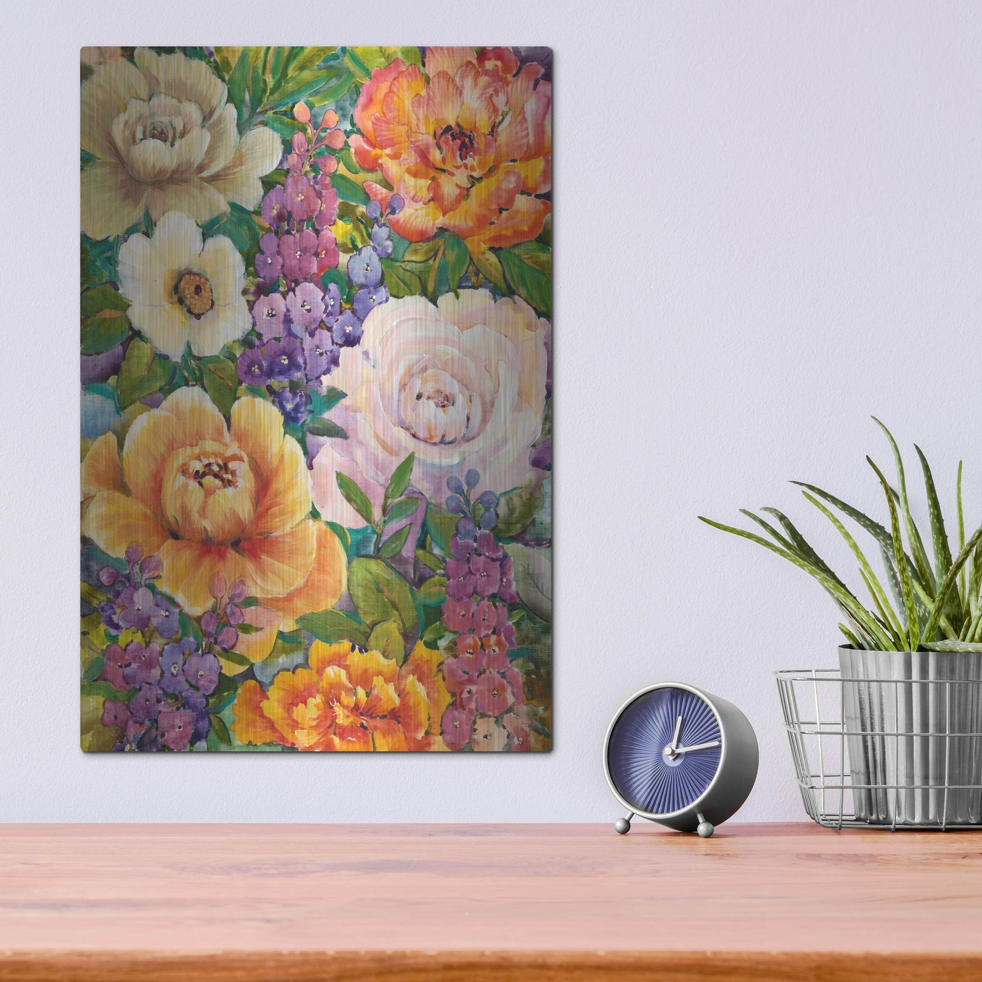 Luxe Metal Art 'Flower Bouquet I' by Tim O'Toole, Metal Wall Art,12x16