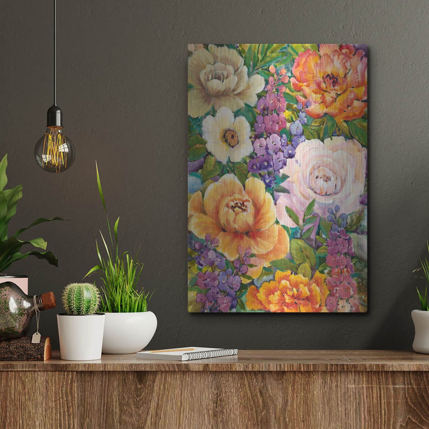 Luxe Metal Art 'Flower Bouquet I' by Tim O'Toole, Metal Wall Art,12x16