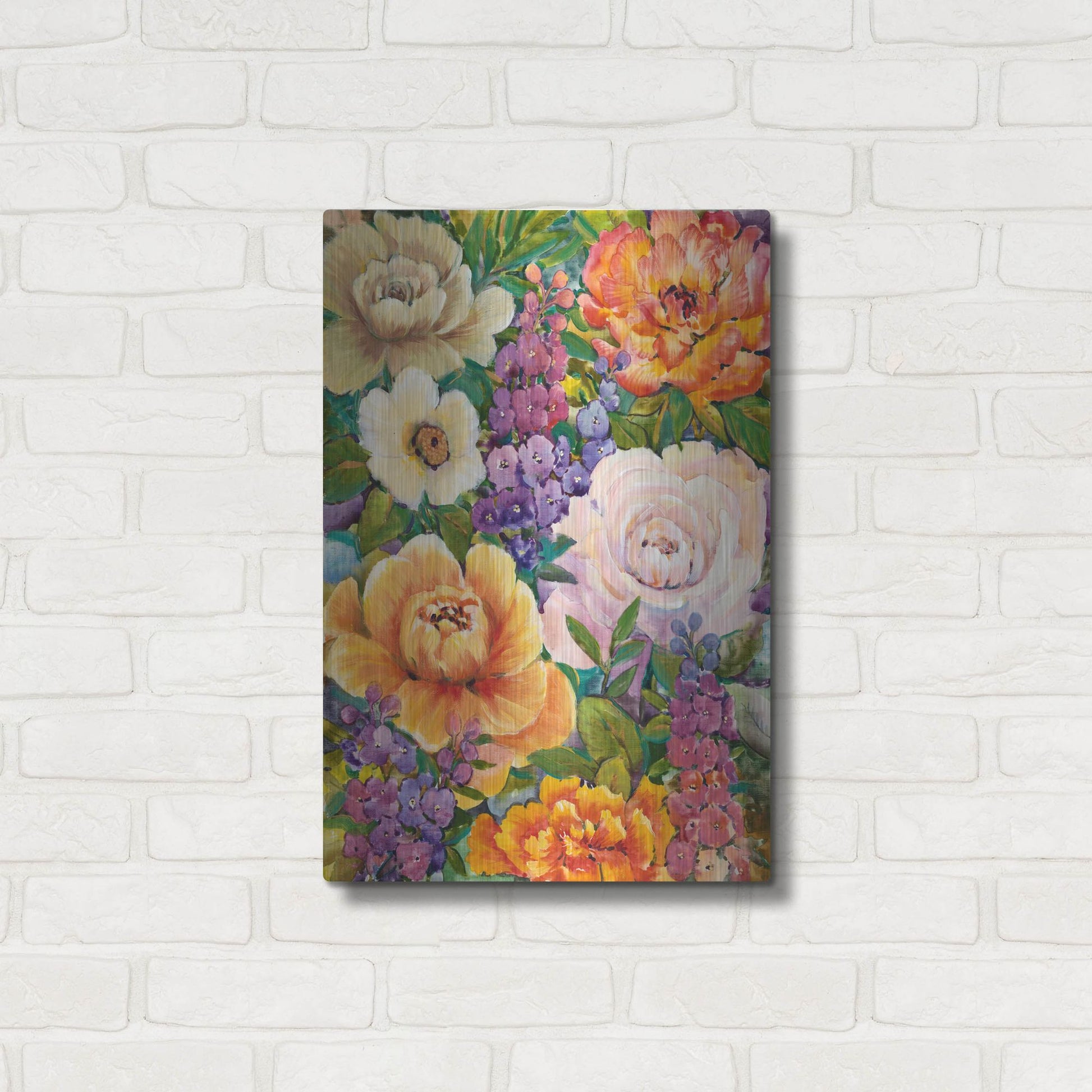 Luxe Metal Art 'Flower Bouquet I' by Tim O'Toole, Metal Wall Art,16x24
