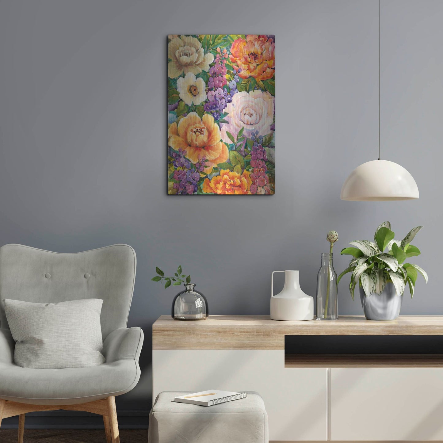 Luxe Metal Art 'Flower Bouquet I' by Tim O'Toole, Metal Wall Art,16x24
