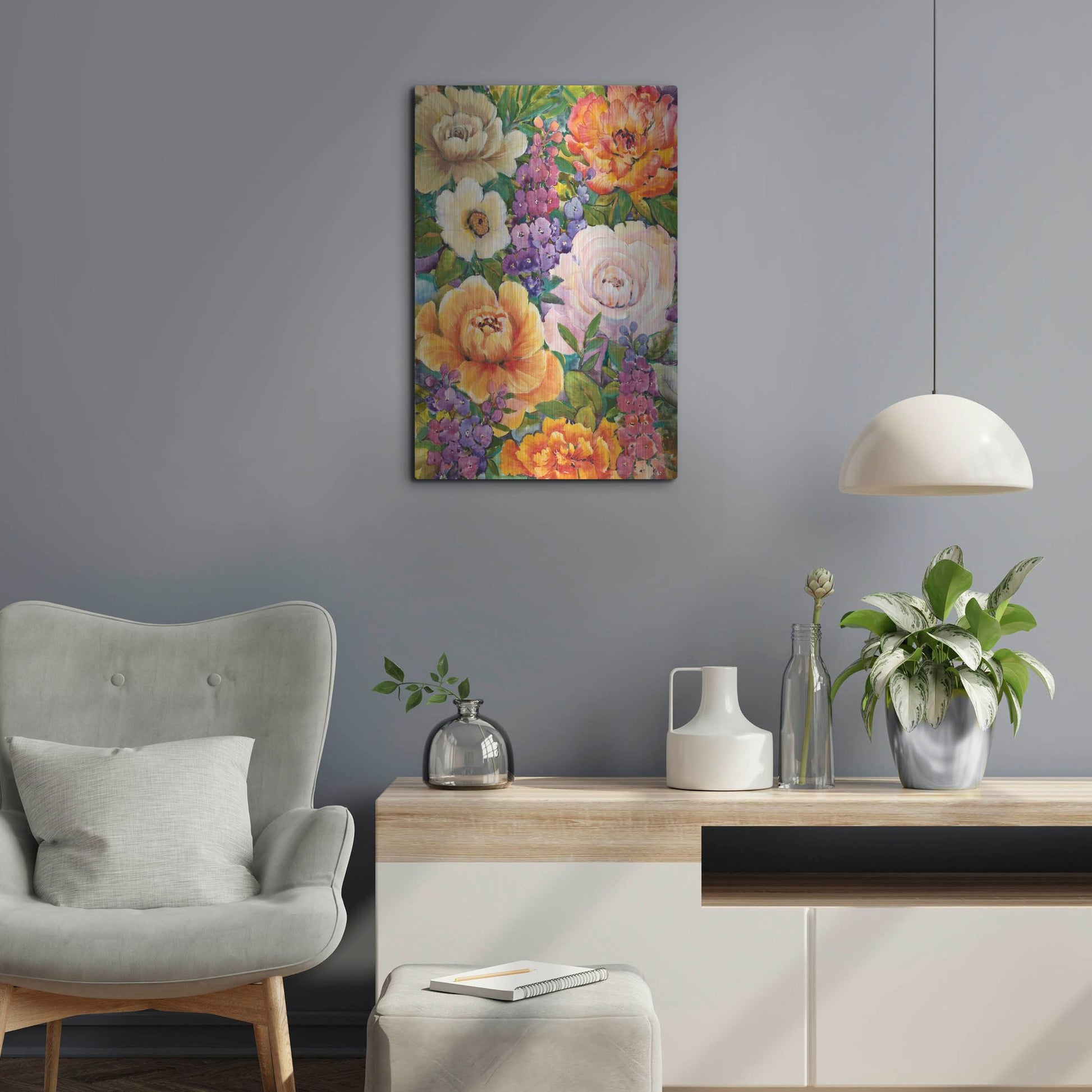 Luxe Metal Art 'Flower Bouquet I' by Tim O'Toole, Metal Wall Art,16x24