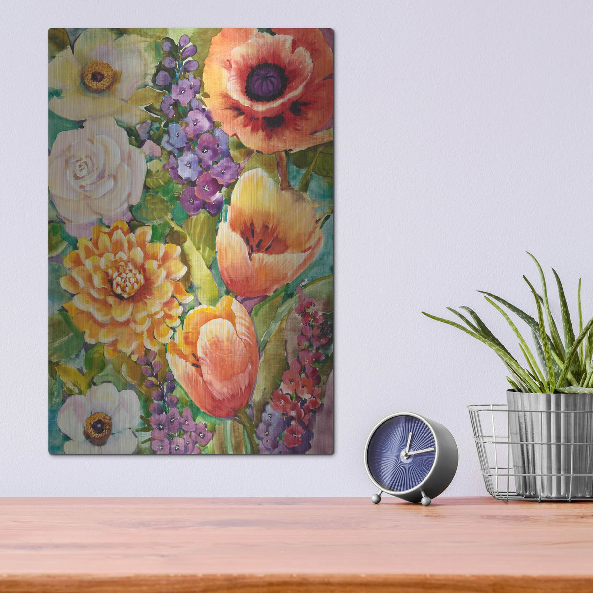 Luxe Metal Art 'Flower Bouquet II' by Tim O'Toole, Metal Wall Art,12x16