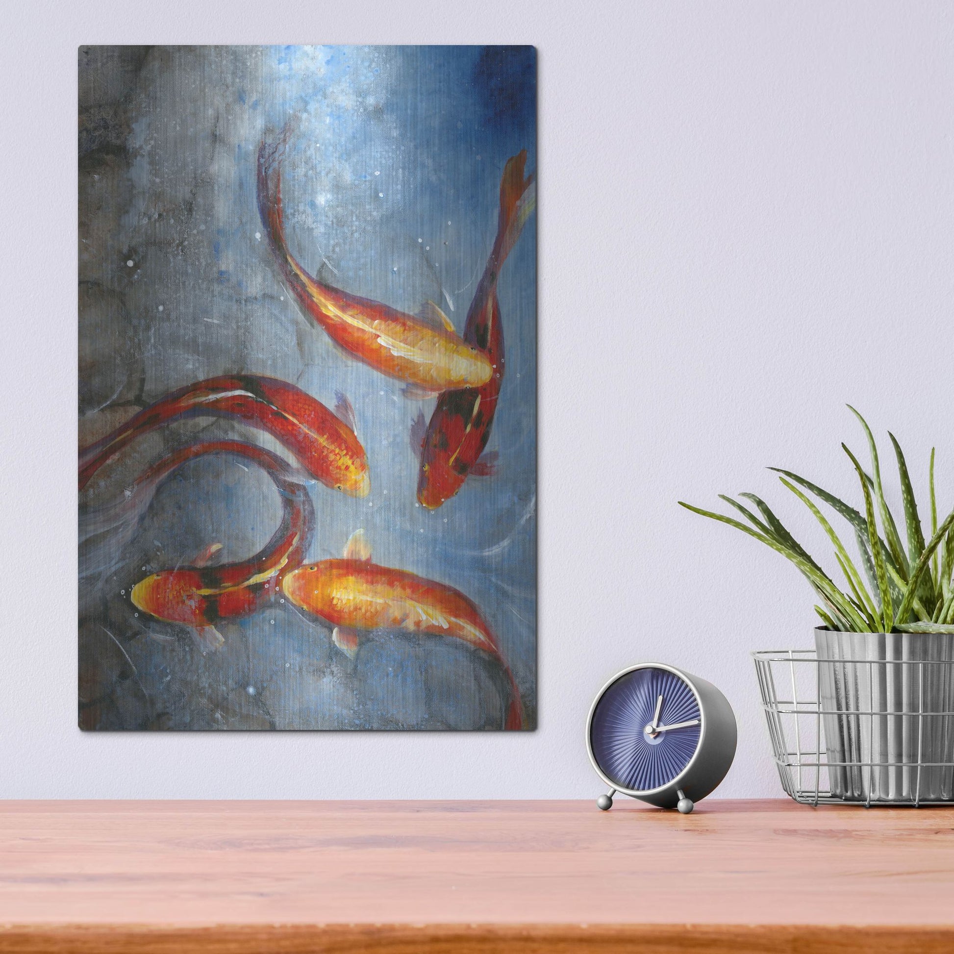 Luxe Metal Art 'Graceful Koi I' by Tim O'Toole, Metal Wall Art,12x16