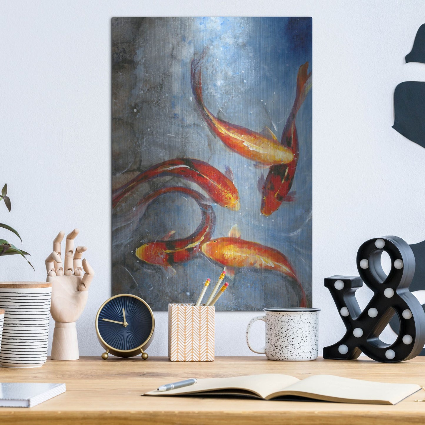 Luxe Metal Art 'Graceful Koi I' by Tim O'Toole, Metal Wall Art,12x16