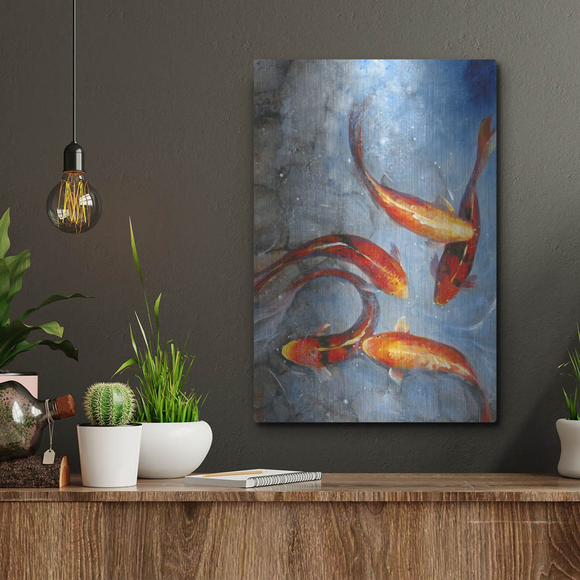 Luxe Metal Art 'Graceful Koi I' by Tim O'Toole, Metal Wall Art,12x16