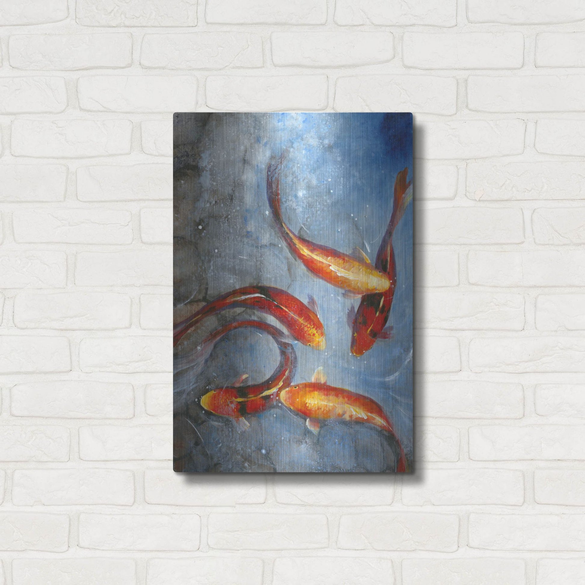 Luxe Metal Art 'Graceful Koi I' by Tim O'Toole, Metal Wall Art,16x24