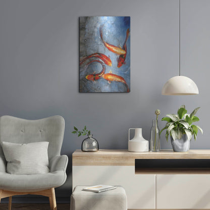 Luxe Metal Art 'Graceful Koi I' by Tim O'Toole, Metal Wall Art,16x24