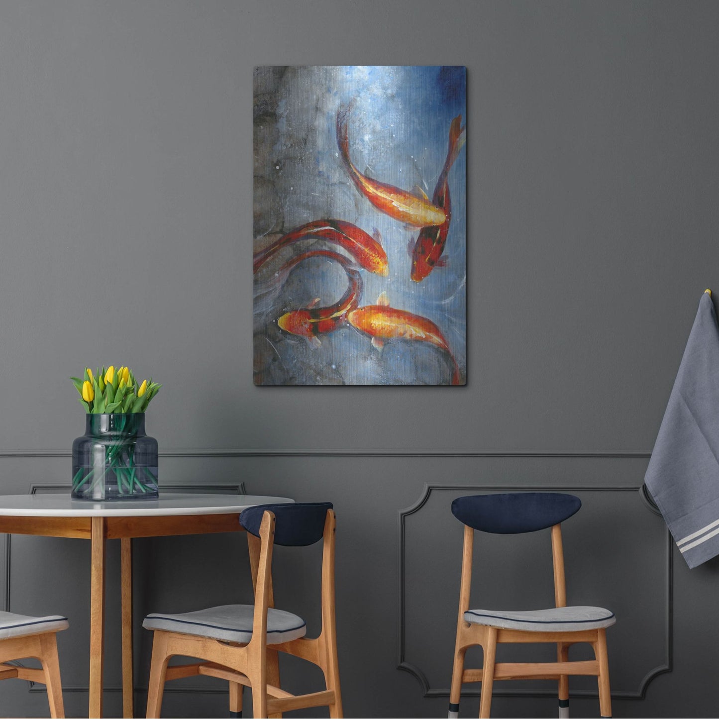 Luxe Metal Art 'Graceful Koi I' by Tim O'Toole, Metal Wall Art,24x36