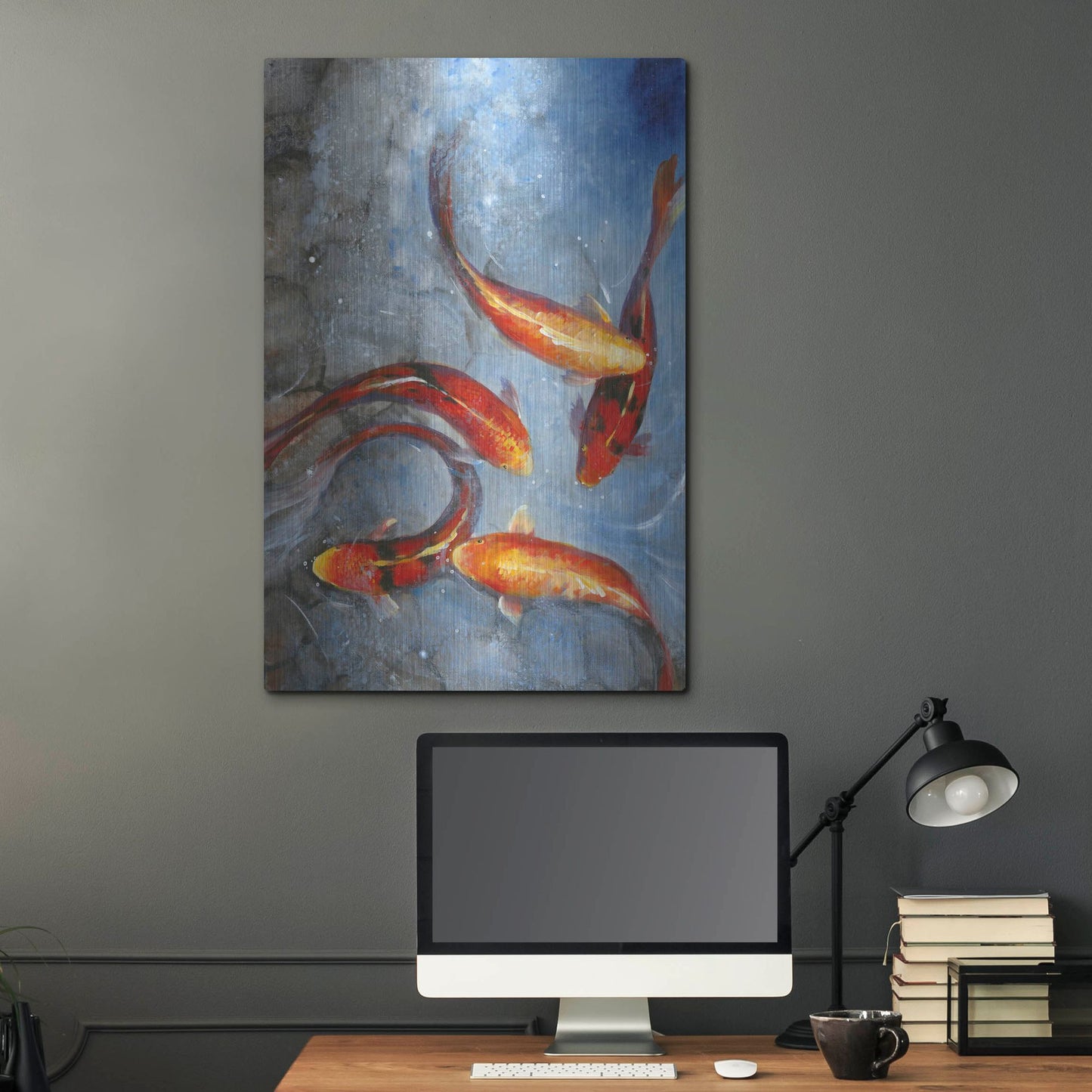 Luxe Metal Art 'Graceful Koi I' by Tim O'Toole, Metal Wall Art,24x36