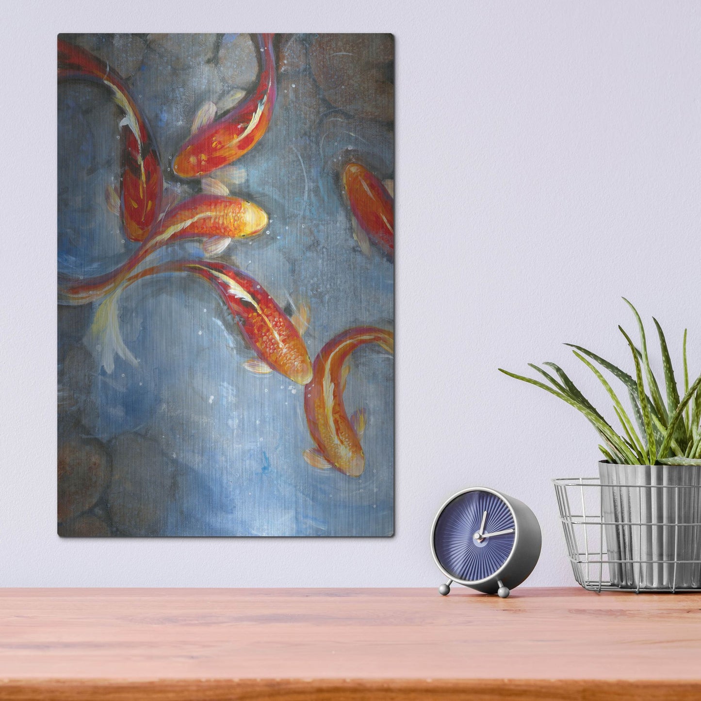 Luxe Metal Art 'Graceful Koi II' by Tim O'Toole, Metal Wall Art,12x16
