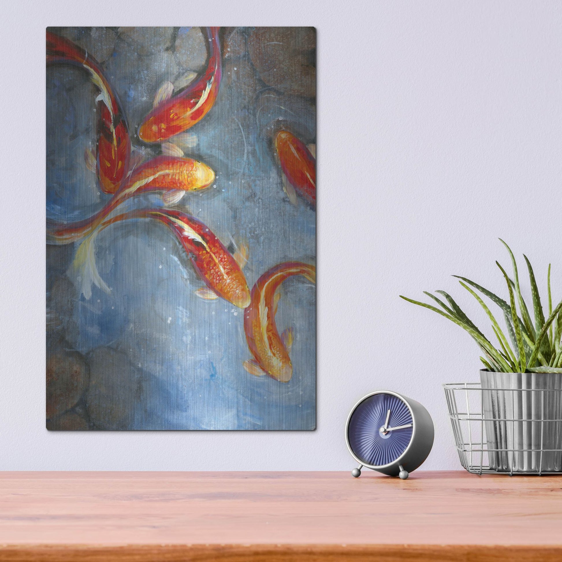 Luxe Metal Art 'Graceful Koi II' by Tim O'Toole, Metal Wall Art,12x16
