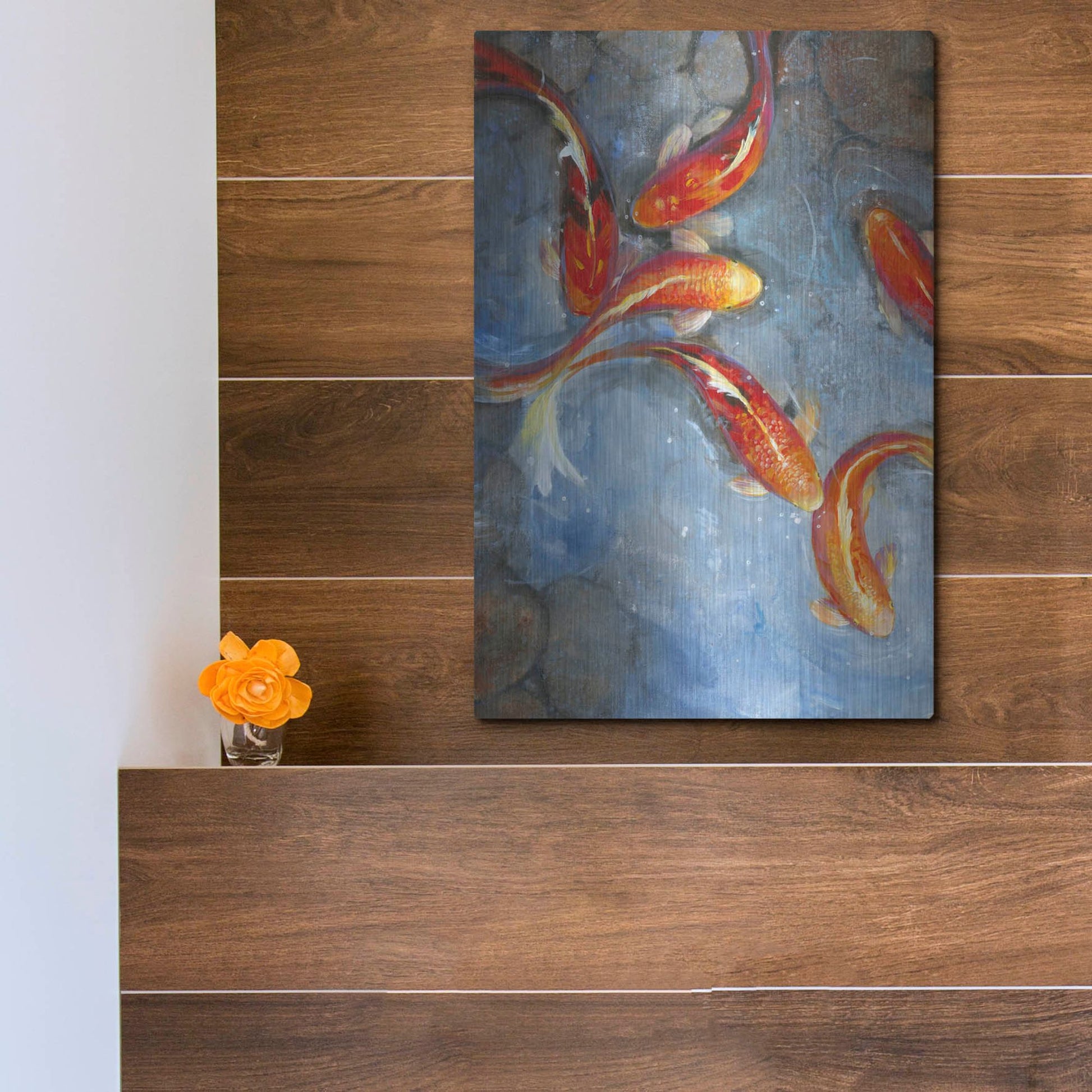 Luxe Metal Art 'Graceful Koi II' by Tim O'Toole, Metal Wall Art,12x16