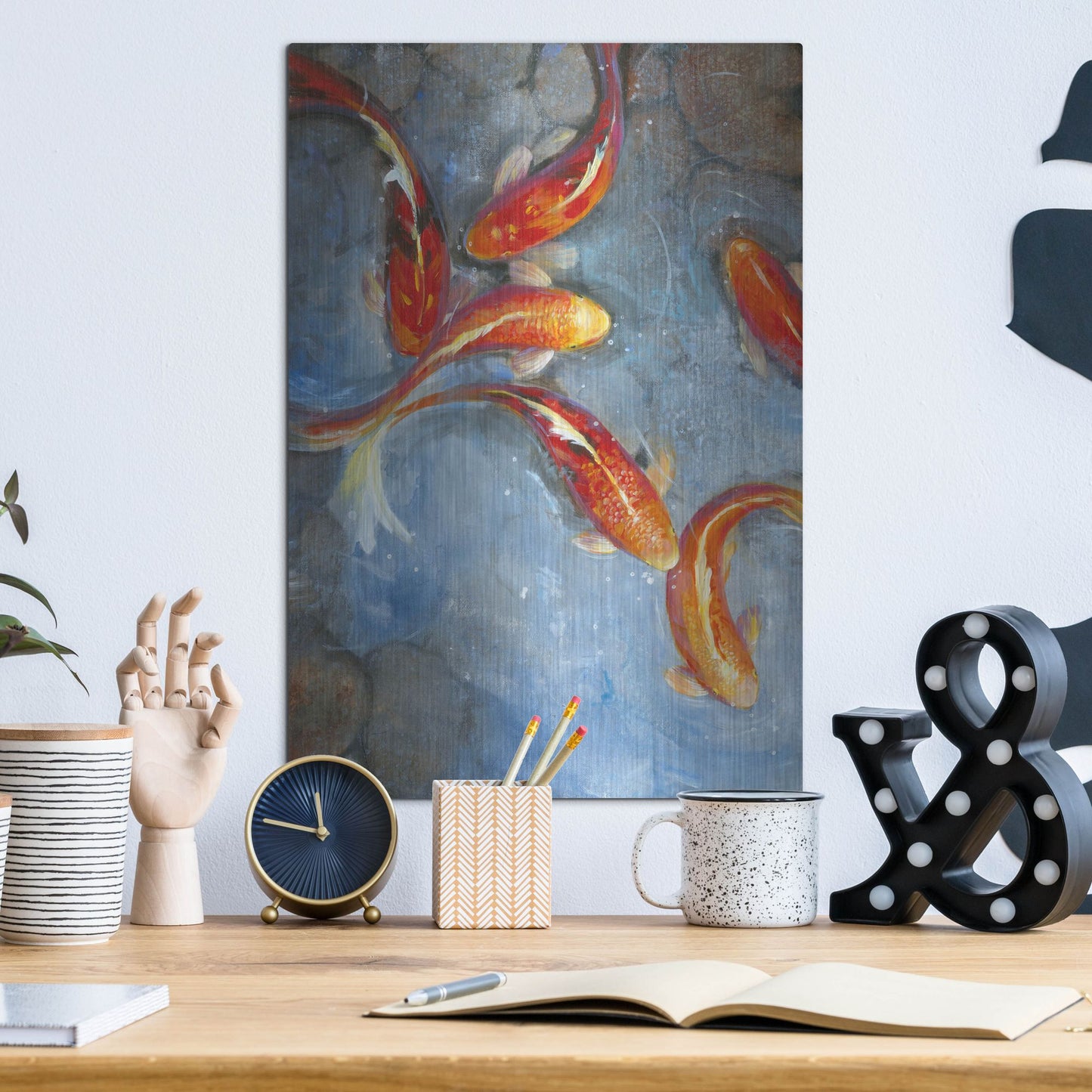 Luxe Metal Art 'Graceful Koi II' by Tim O'Toole, Metal Wall Art,12x16