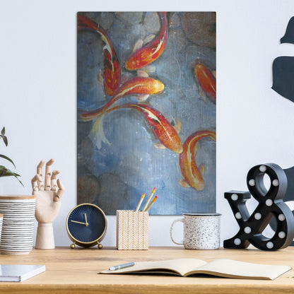 Luxe Metal Art 'Graceful Koi II' by Tim O'Toole, Metal Wall Art,12x16