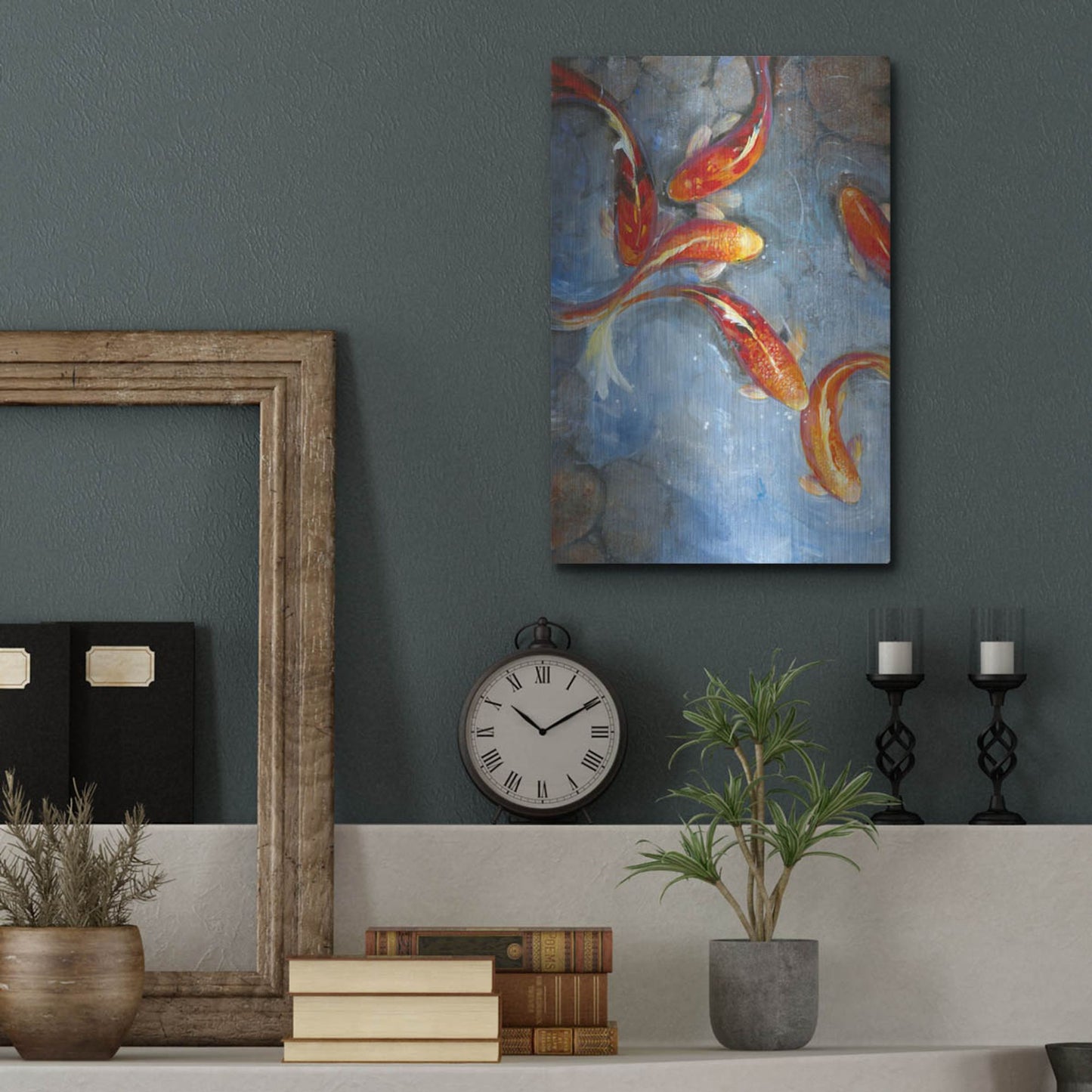 Luxe Metal Art 'Graceful Koi II' by Tim O'Toole, Metal Wall Art,12x16