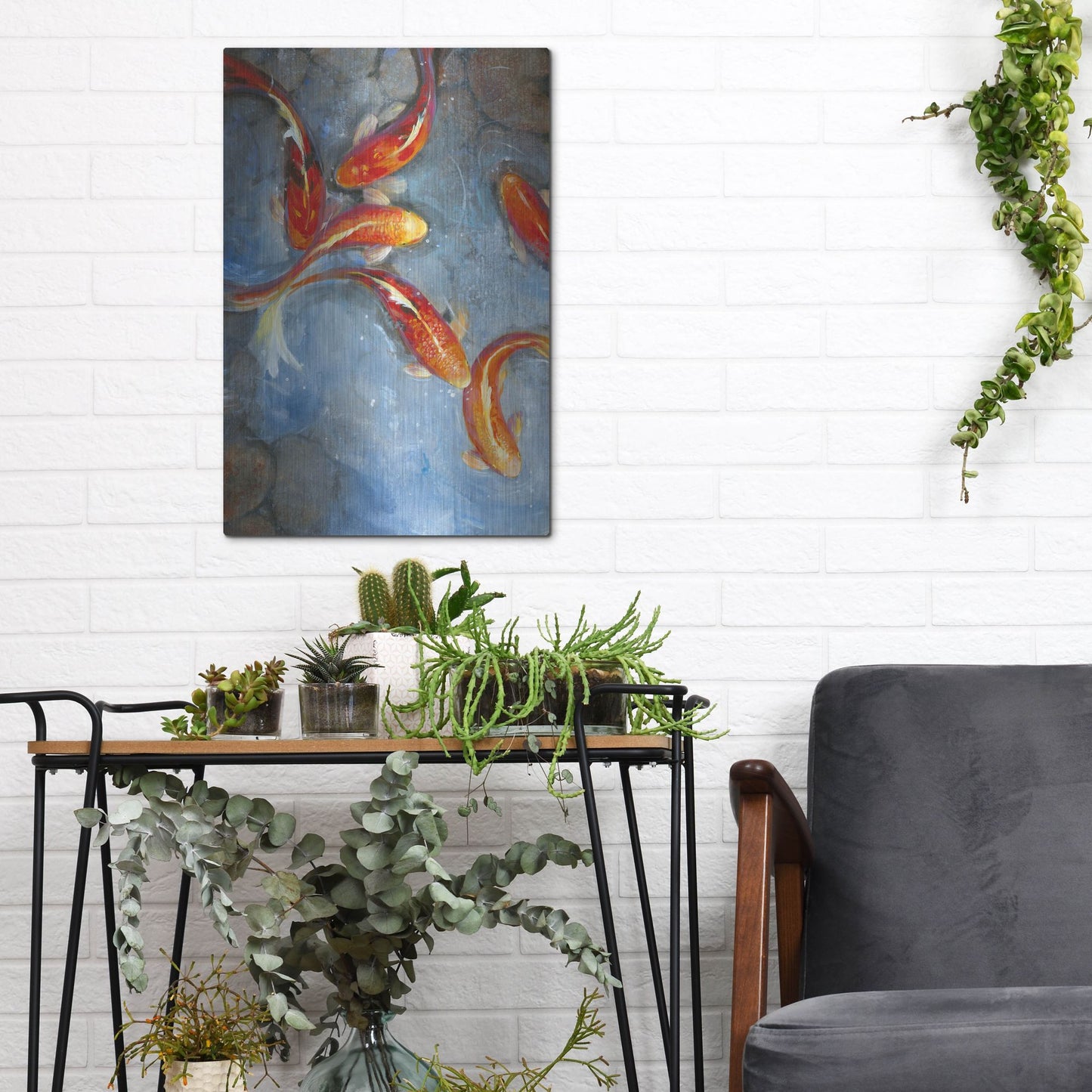 Luxe Metal Art 'Graceful Koi II' by Tim O'Toole, Metal Wall Art,12x16