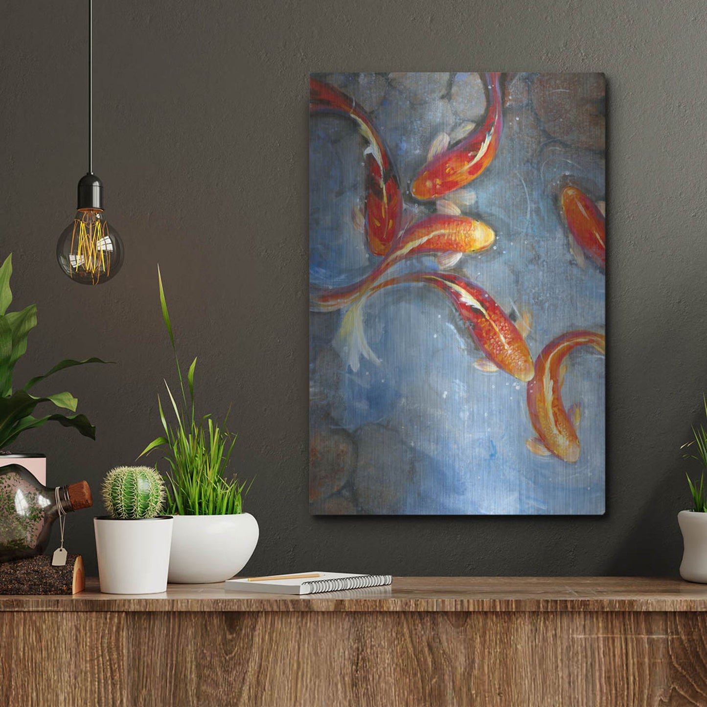 Luxe Metal Art 'Graceful Koi II' by Tim O'Toole, Metal Wall Art,12x16
