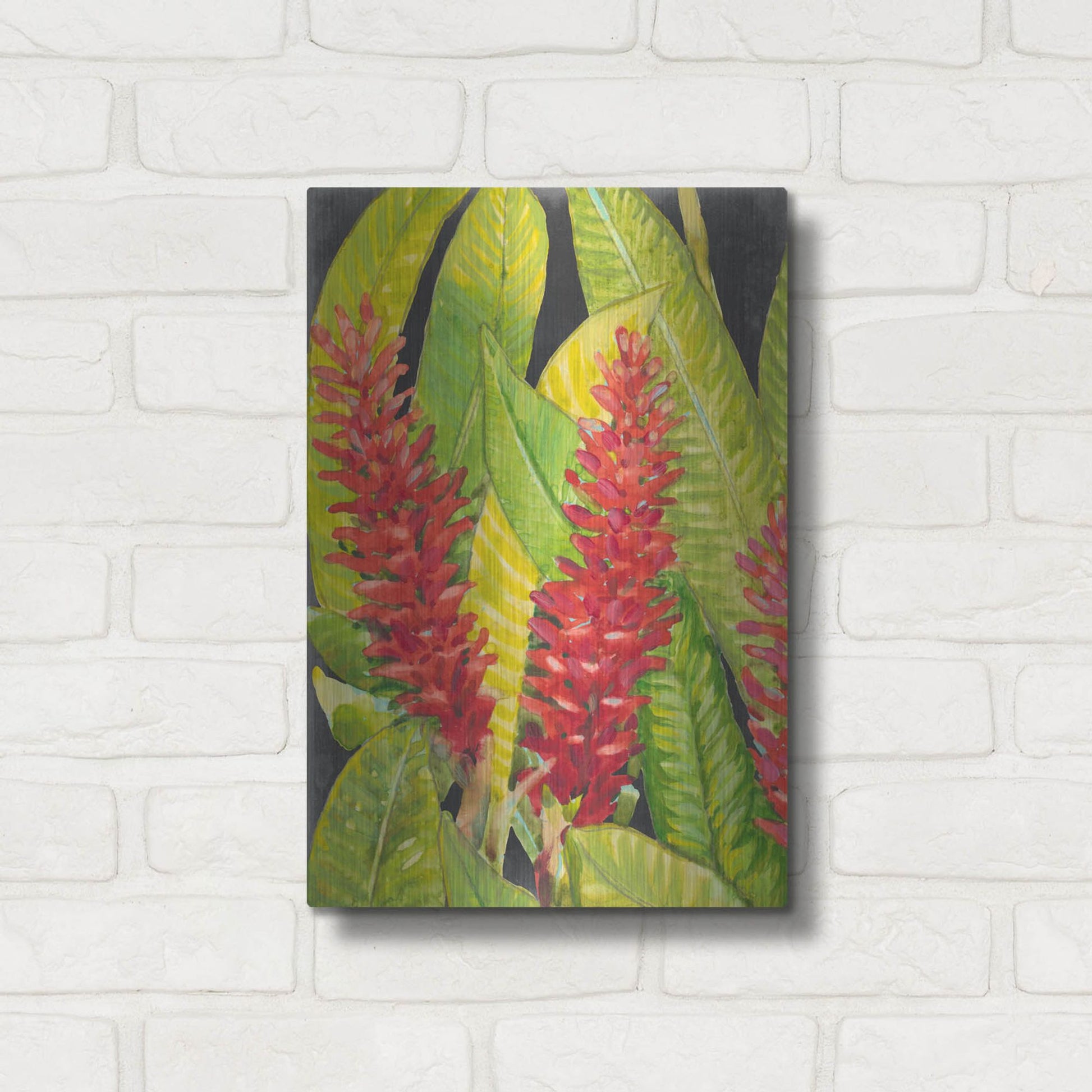 Luxe Metal Art 'Red Tropical Flowers I' by Tim O'Toole, Metal Wall Art,12x16
