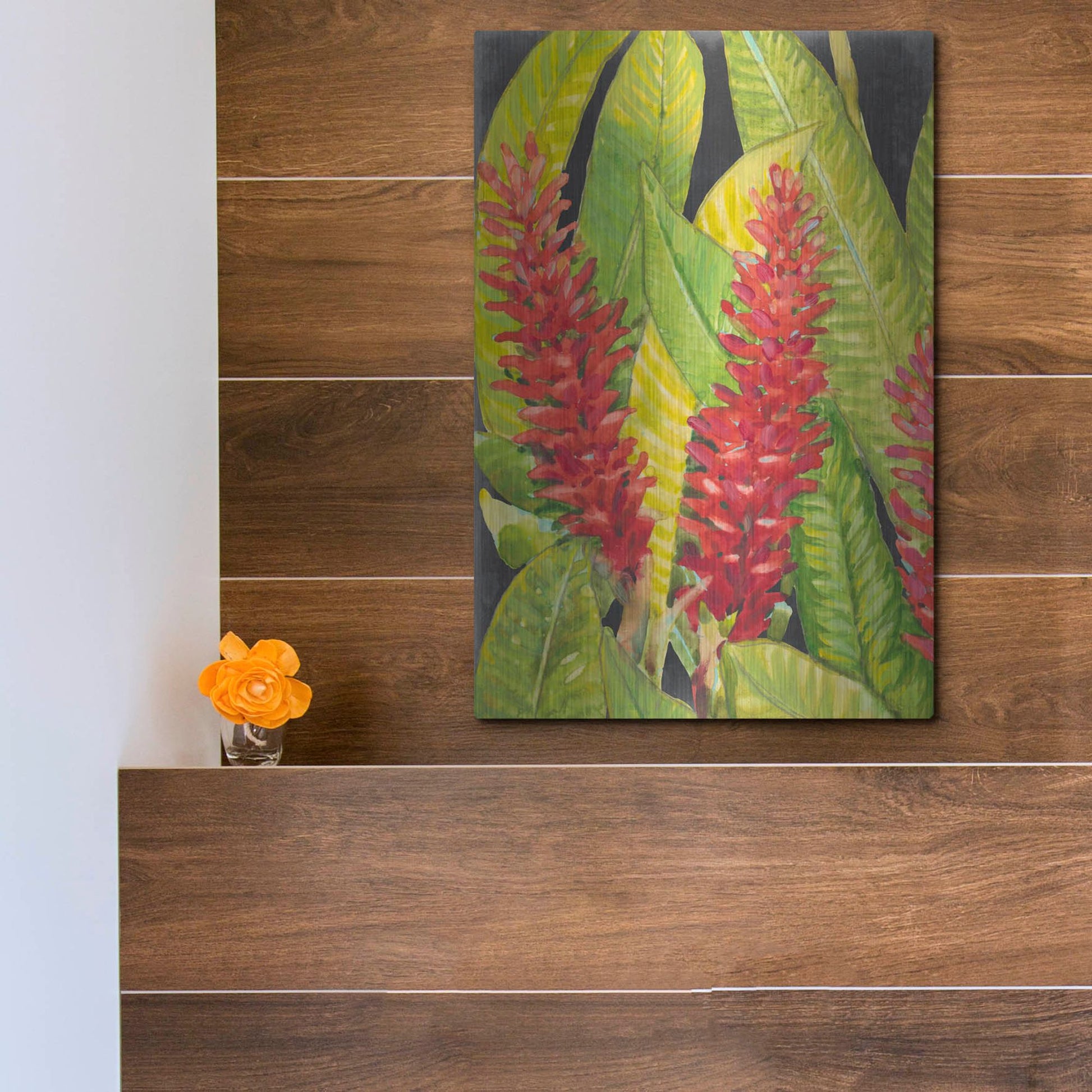 Luxe Metal Art 'Red Tropical Flowers I' by Tim O'Toole, Metal Wall Art,12x16