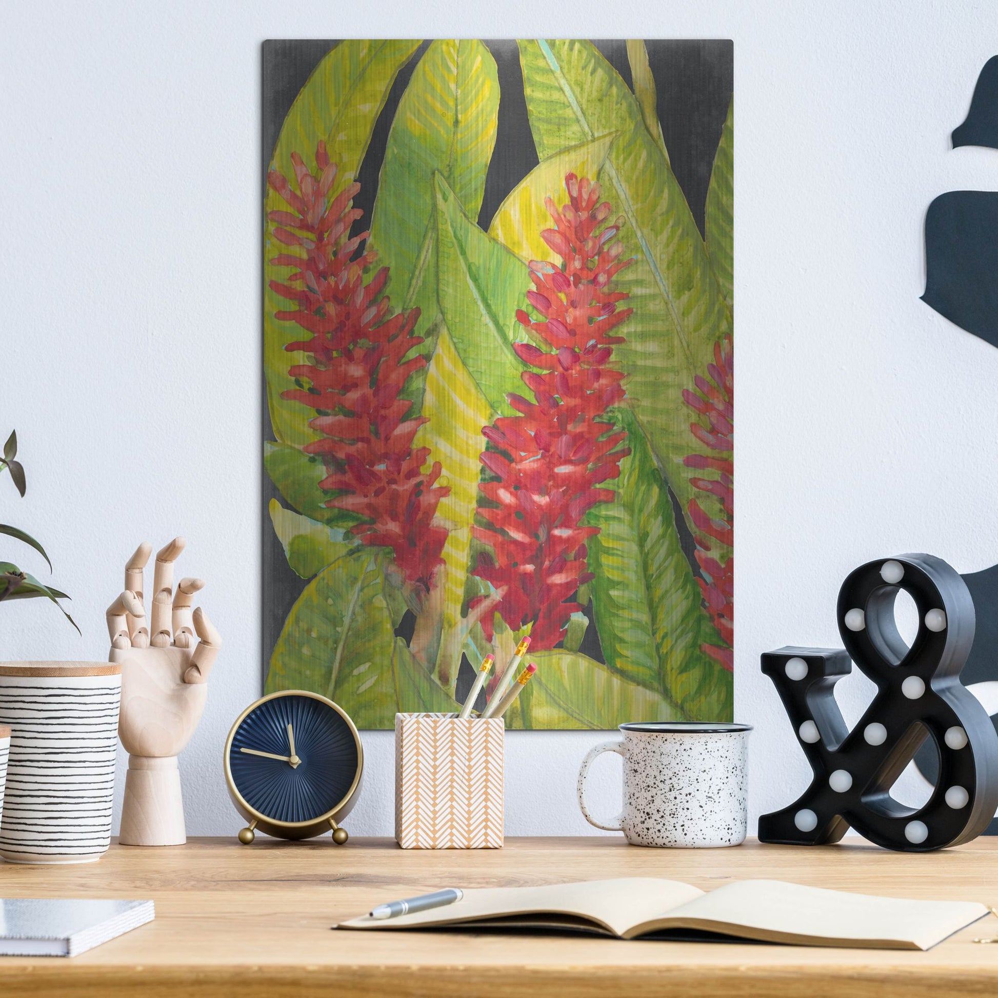 Luxe Metal Art 'Red Tropical Flowers I' by Tim O'Toole, Metal Wall Art,12x16