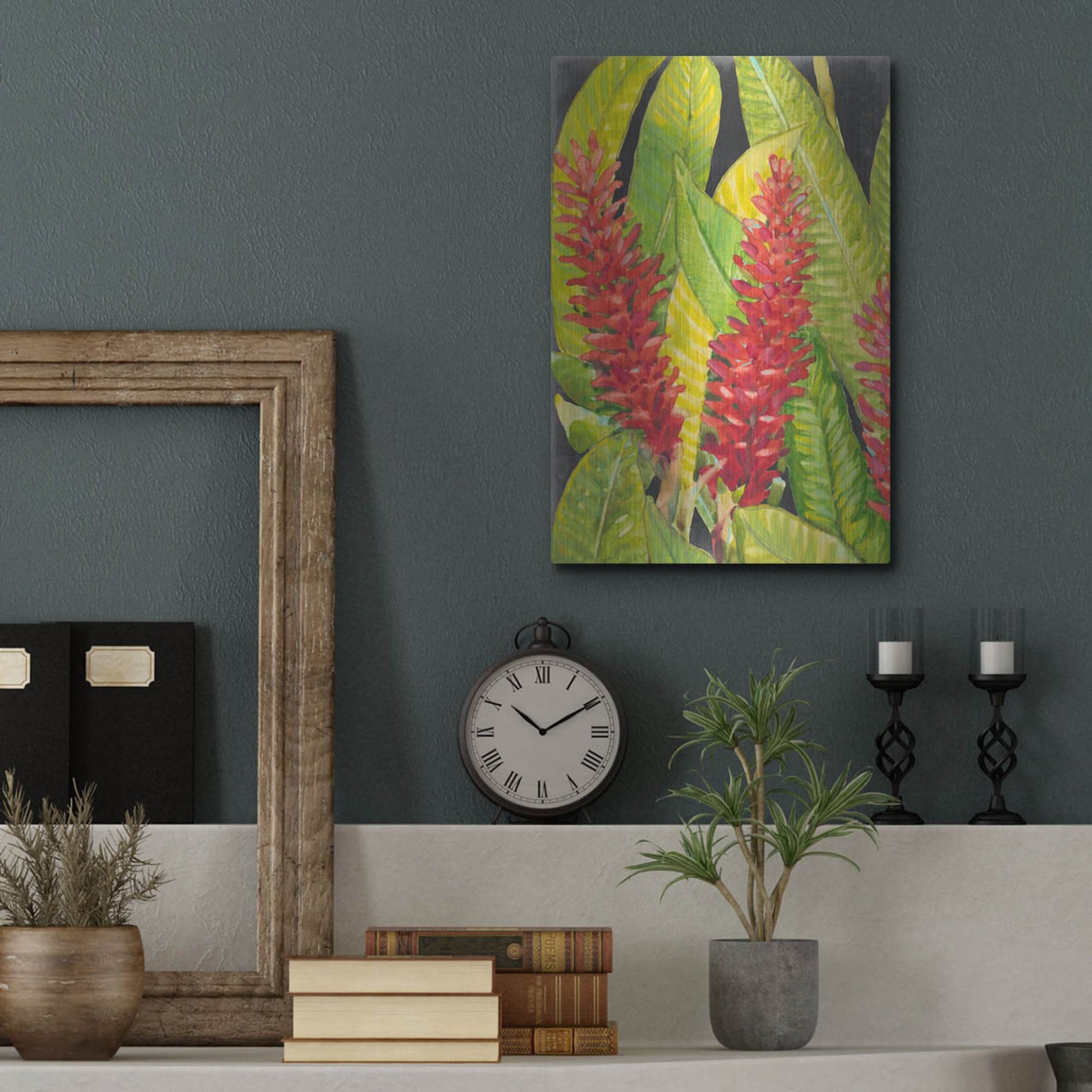 Luxe Metal Art 'Red Tropical Flowers I' by Tim O'Toole, Metal Wall Art,12x16