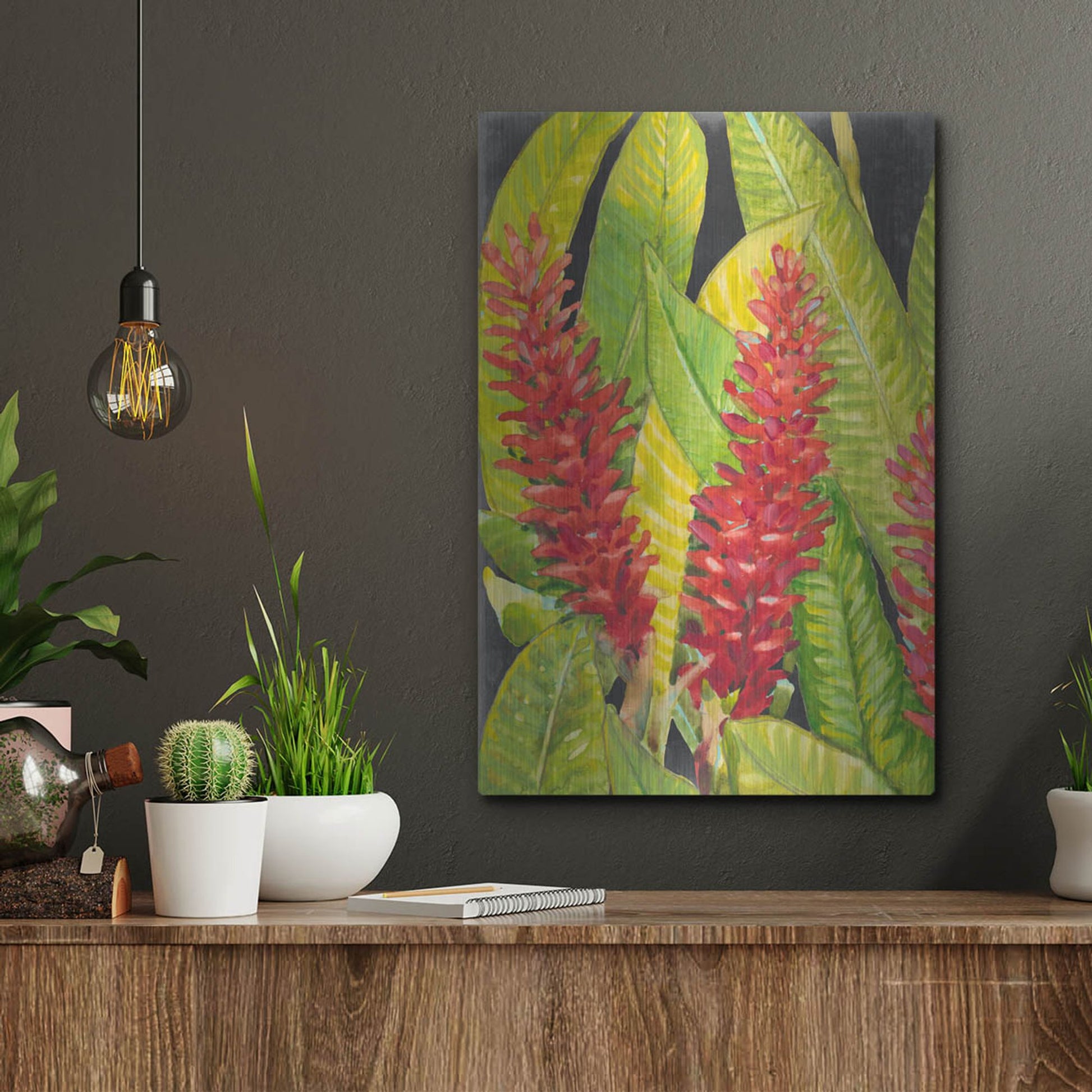 Luxe Metal Art 'Red Tropical Flowers I' by Tim O'Toole, Metal Wall Art,12x16